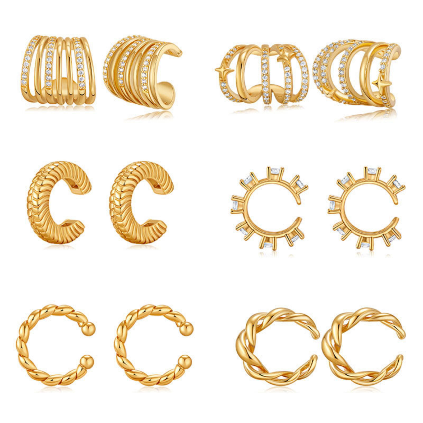Imagen de 1 Par Respetuoso del Medio Ambiente Elegante Sencillo 18K Oro Real Chapado Latón Forma de C Textura Pendientes de Clip de Oreja Para Mujeres