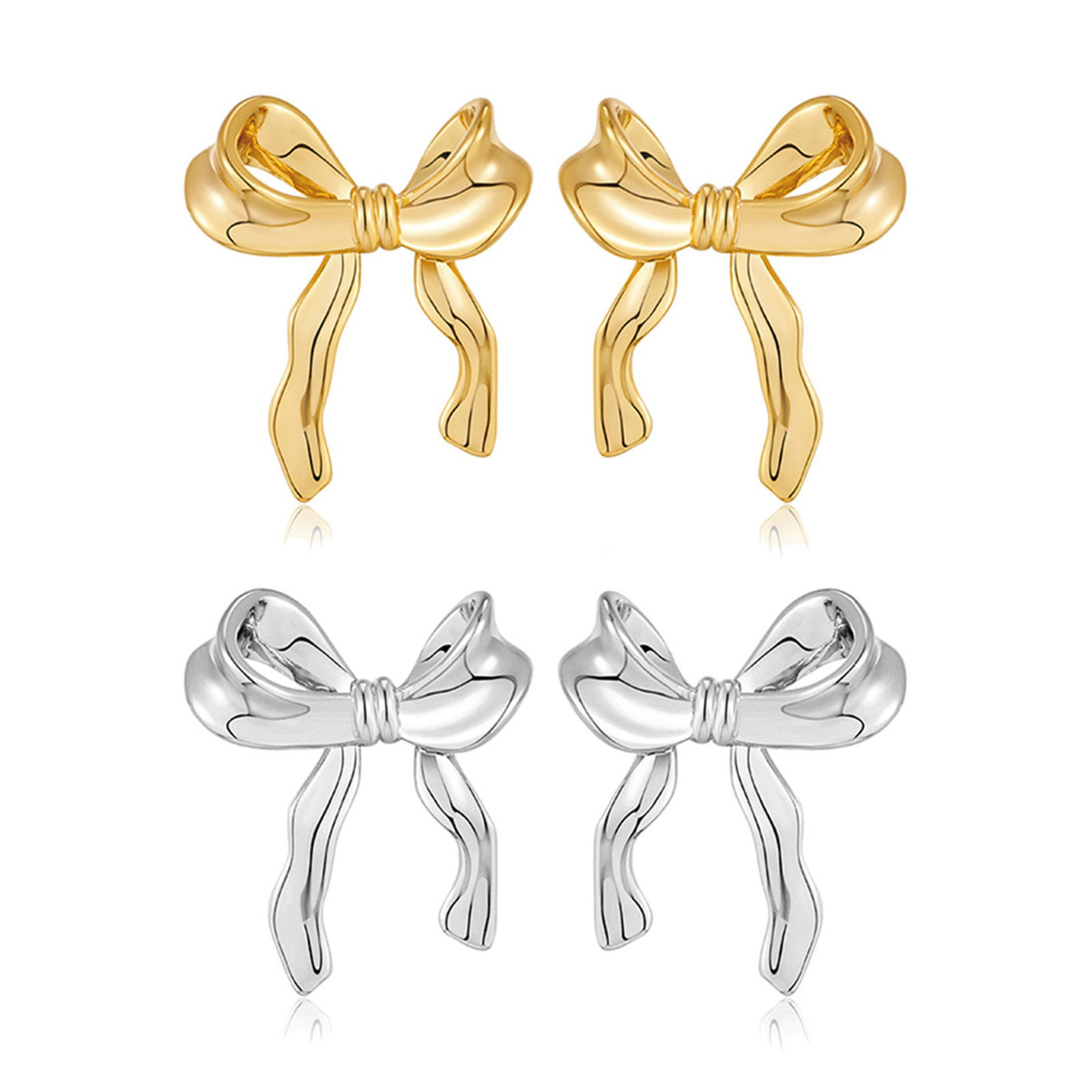 Imagen de 1 Par Elegante Sencillo Multicolor Latón Bowknot 3D Pendientes de Poste de Oreja Para Mujeres 26mm x 22mm
