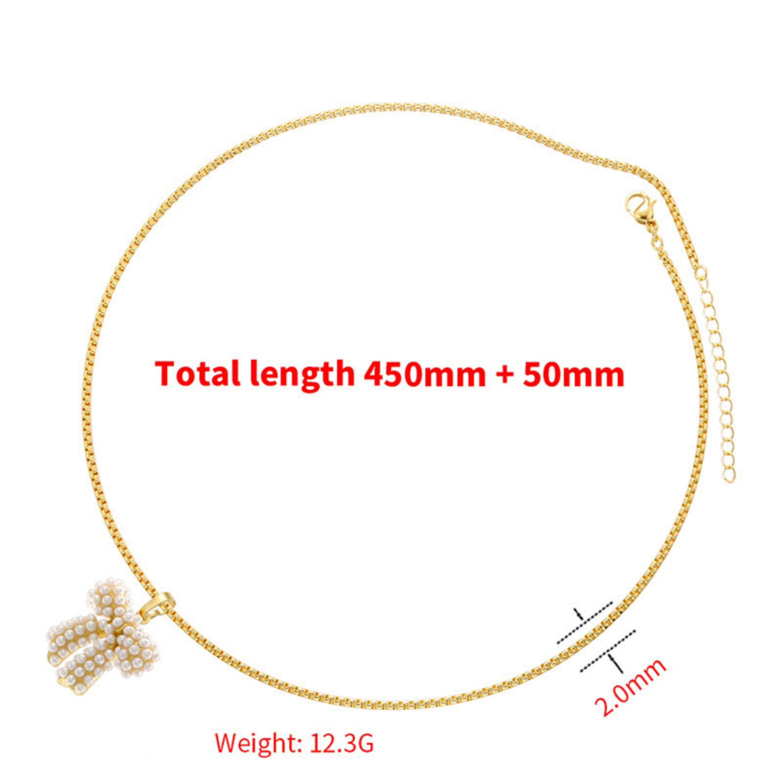 Picture of Eco-friendly Retro Stylish Multicolor Brass Box Chain Bowknot Imitation Pearl Pendant Charm Necklace For Women 45cm(17.7") long