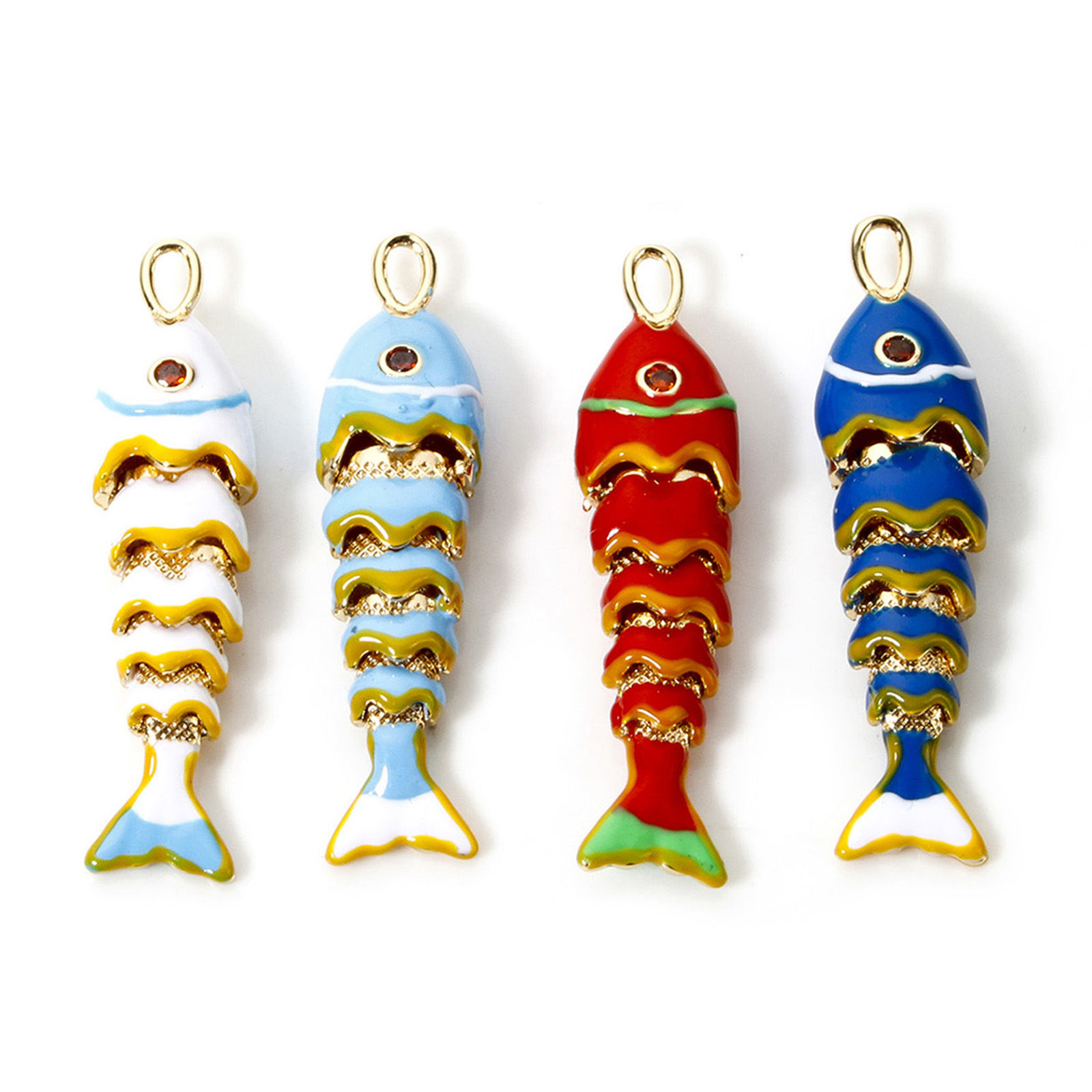 Imagen de 1 Unidad Respetuoso del Medio Ambiente Latón Joyería del océano Colgantes 18K Oro Real Chapado Multicolor Esmalte Pez Movible 4.1cm x 1cm