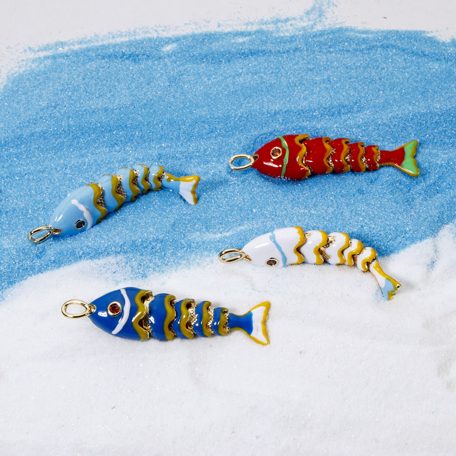 Imagen de 1 Unidad Respetuoso del Medio Ambiente Latón Joyería del océano Colgantes 18K Oro Real Chapado Multicolor Esmalte Pez Movible 4.1cm x 1cm