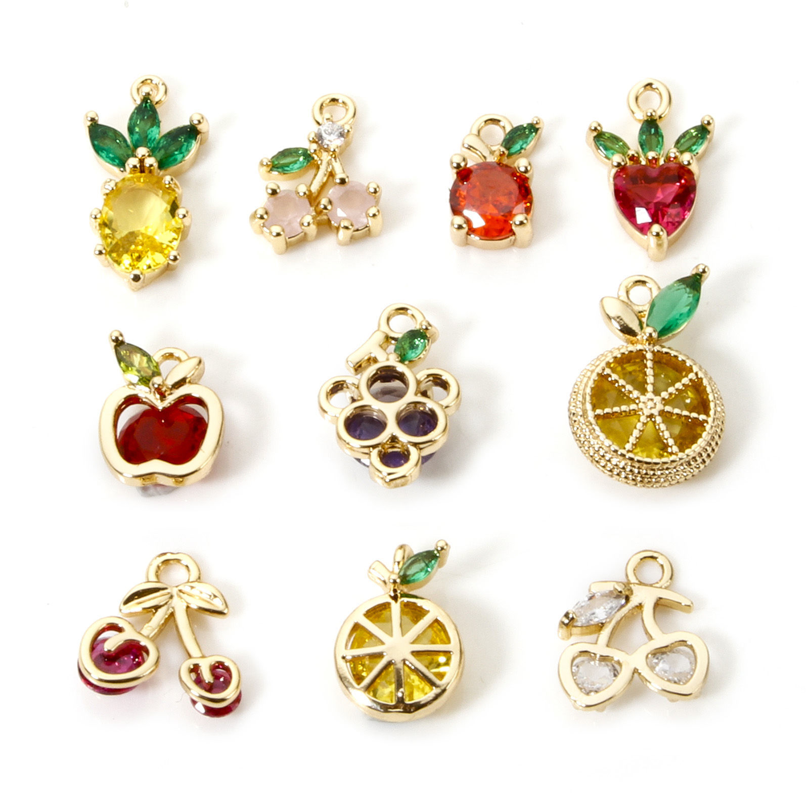 Picture of Brass Charms 18K Real Gold Plated Fruit Multicolor Rhinestone