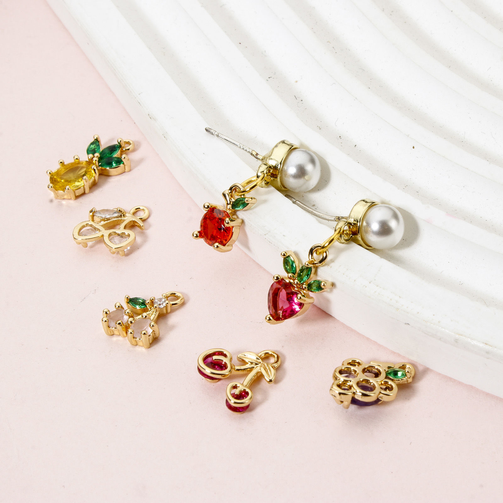 Picture of Brass Charms 18K Real Gold Plated Fruit Multicolor Rhinestone