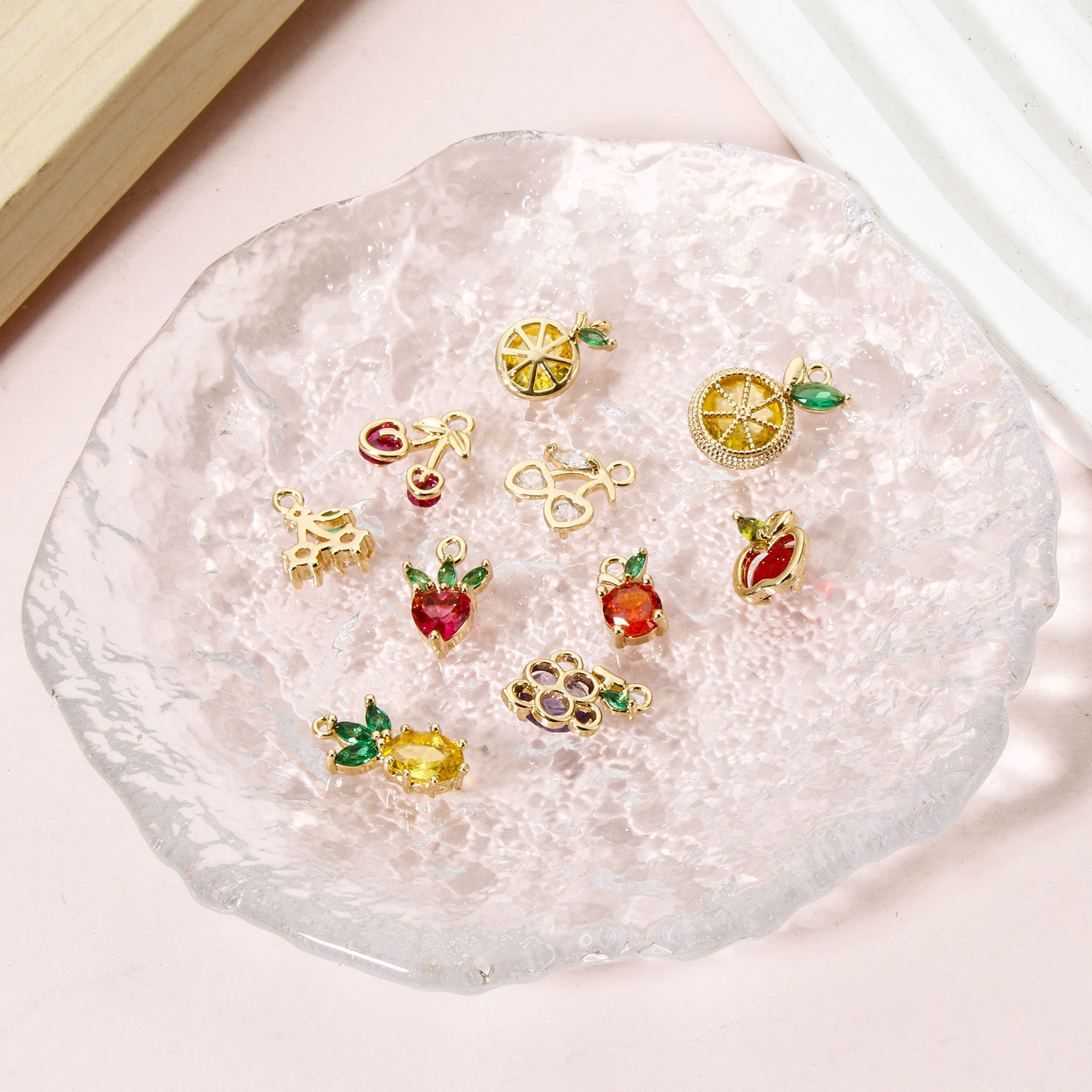 Picture of Brass Charms 18K Real Gold Plated Fruit Multicolor Rhinestone