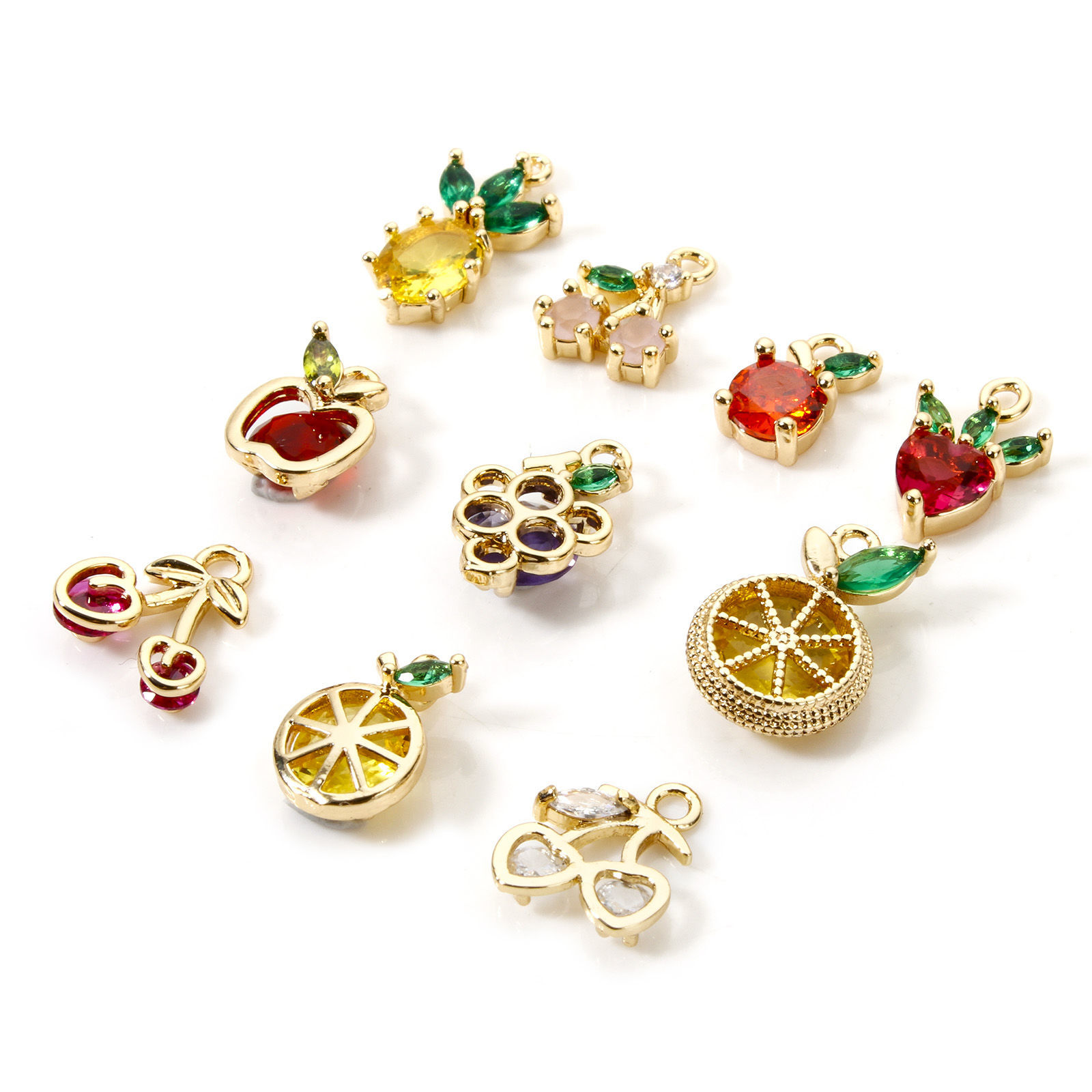 Picture of Brass Charms 18K Real Gold Plated Fruit Multicolor Rhinestone
