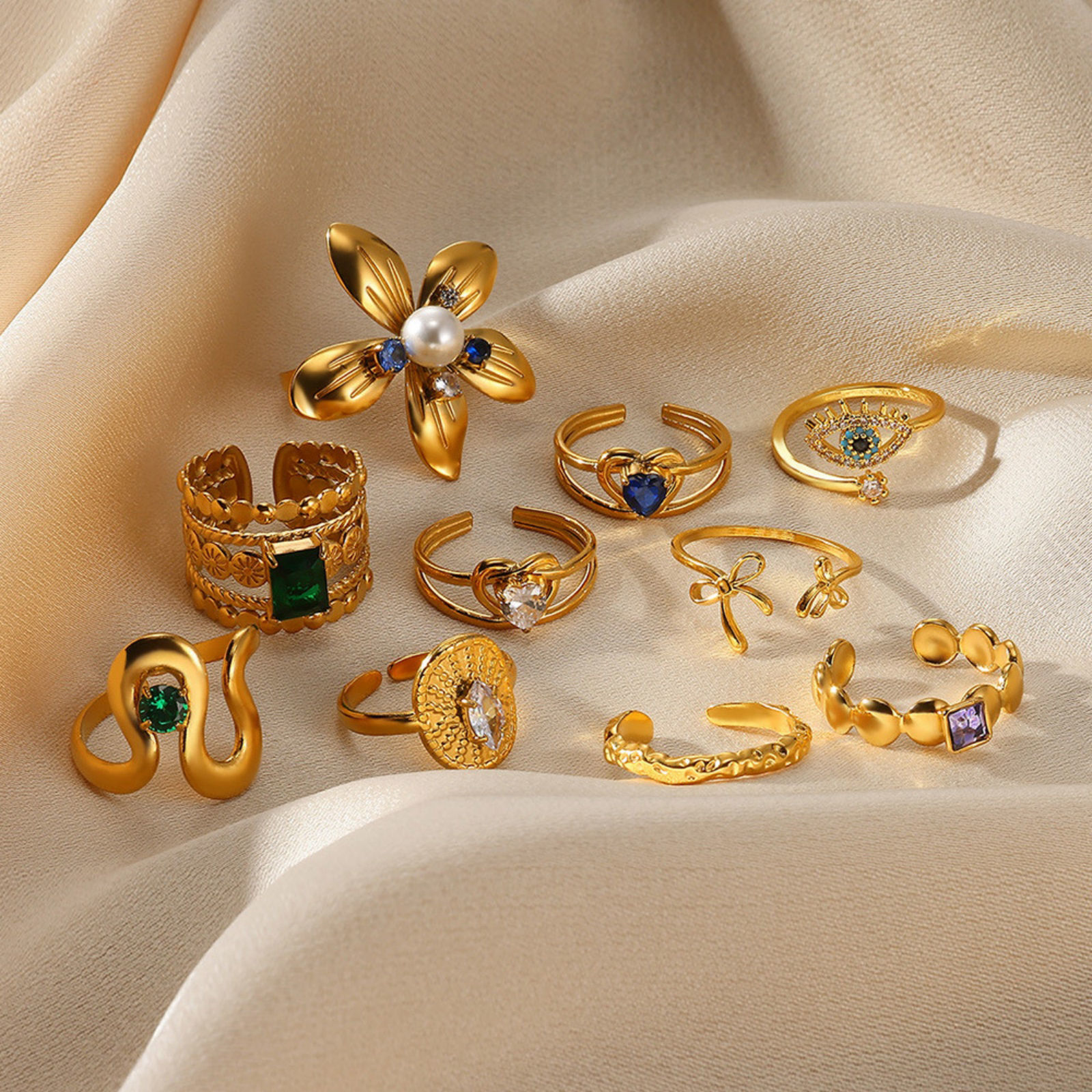 Imagen de 1 Unidad Elegante Exquisito 304 Acero Inoxidable Abierto Flor Corazón Anillos Para Mujeres