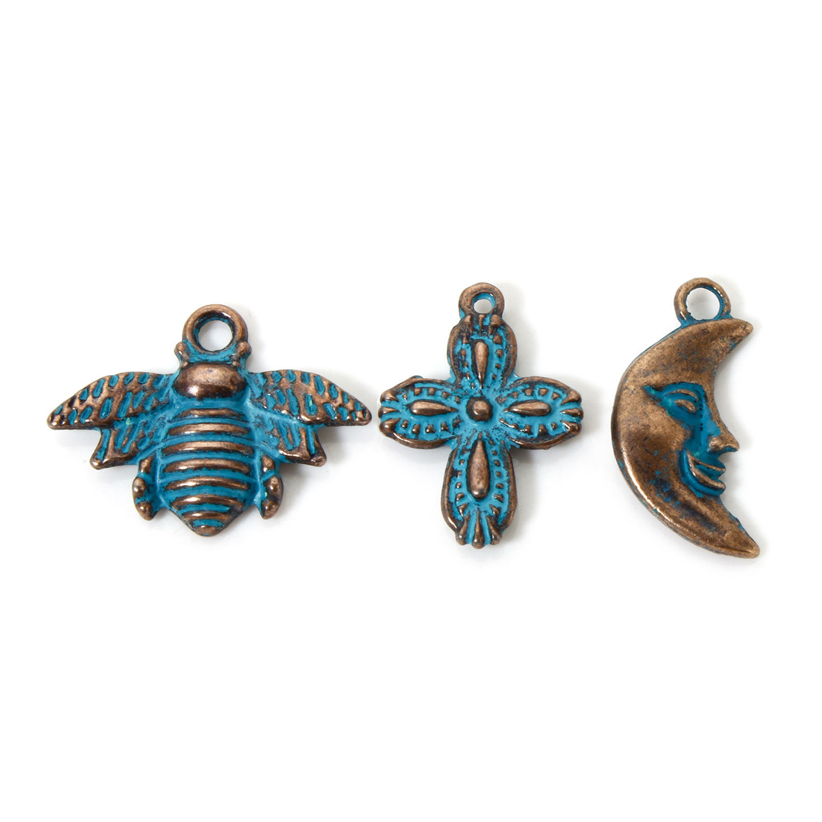 Picture of Zinc Based Alloy Patina Charms Antique Copper Blue Bee Animal Moon