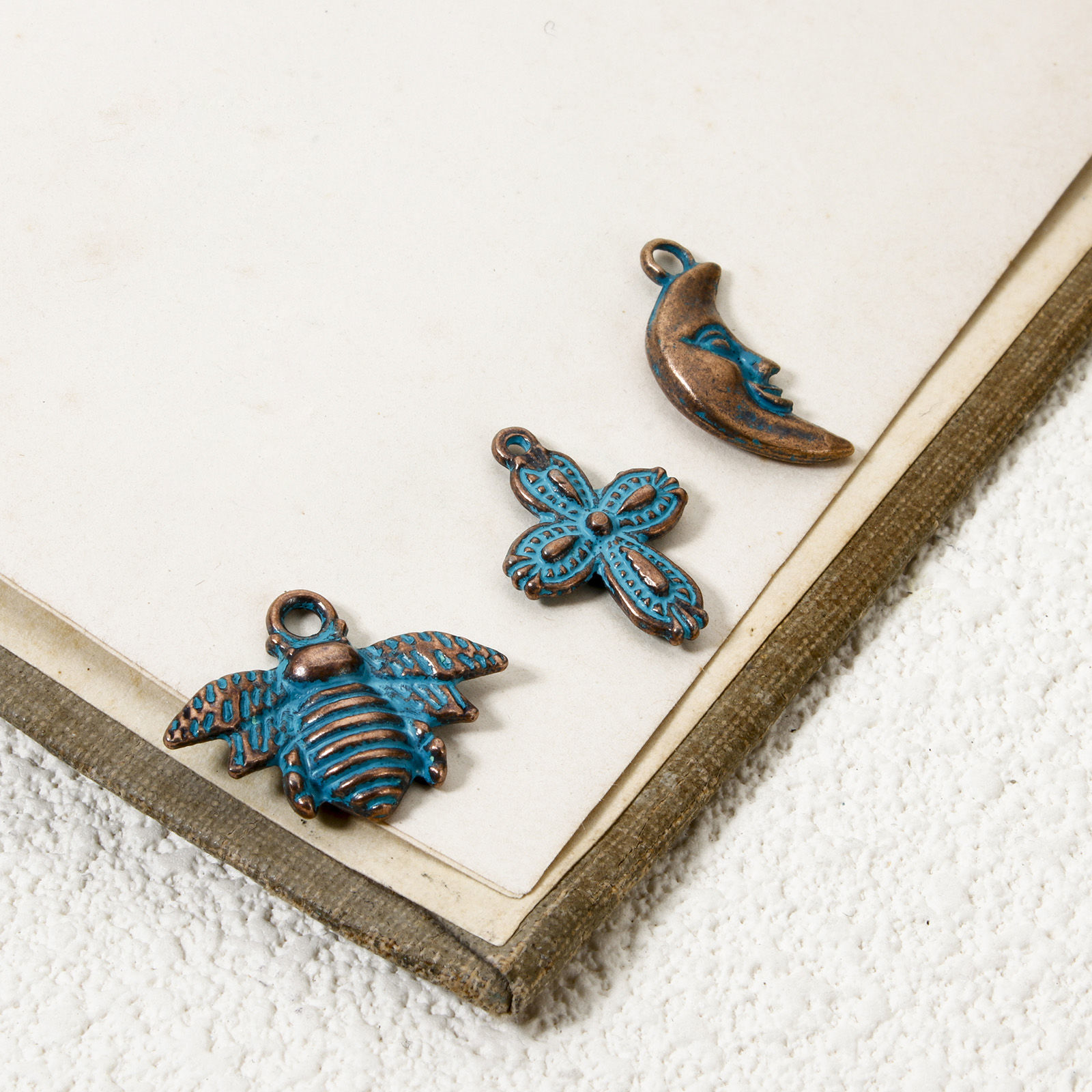 Picture of Zinc Based Alloy Patina Charms Antique Copper Blue Bee Animal Moon