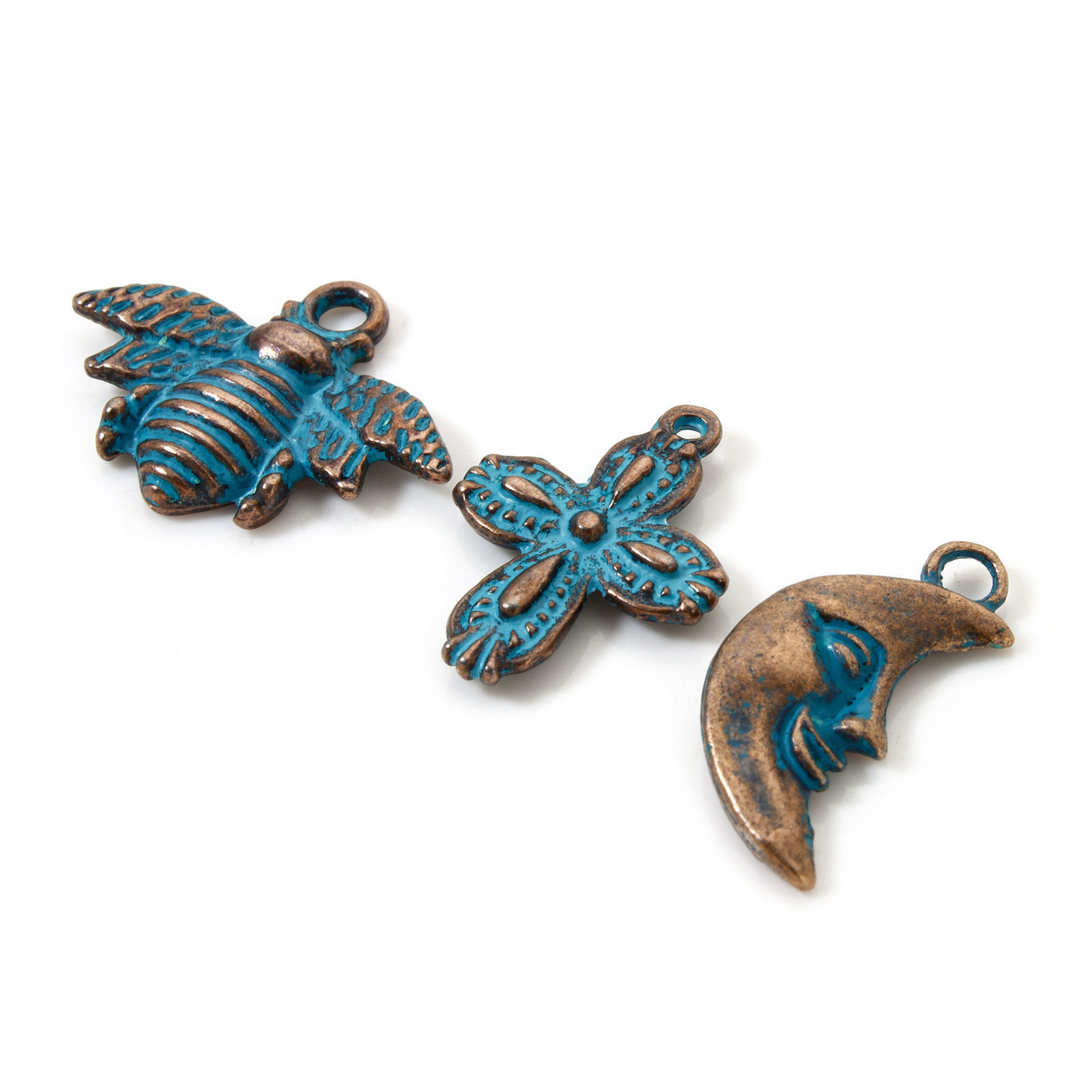 Picture of Zinc Based Alloy Patina Charms Antique Copper Blue Bee Animal Moon