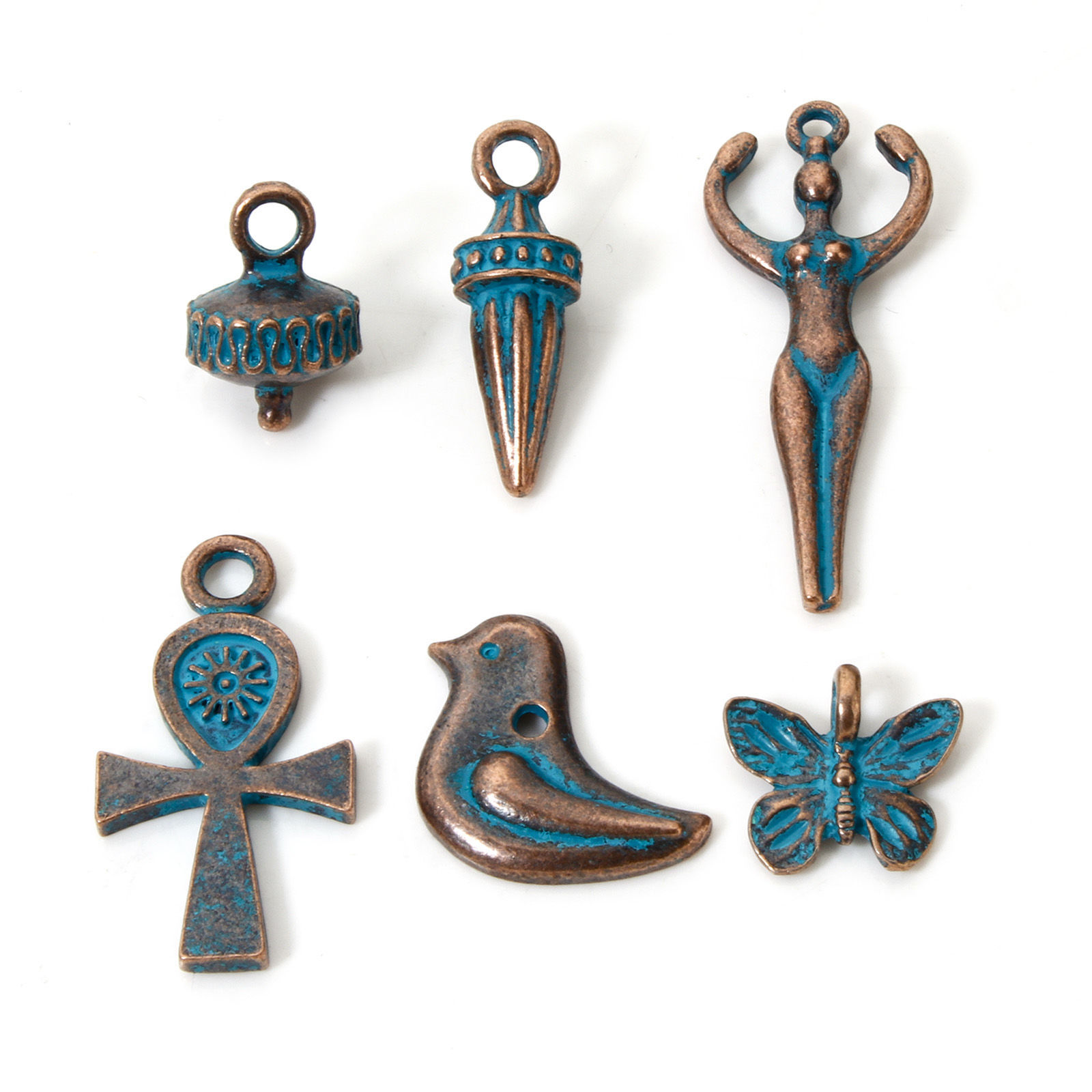 Picture of Zinc Based Alloy Patina Pendants Antique Copper Blue Ankh Egyptian Cross Bird