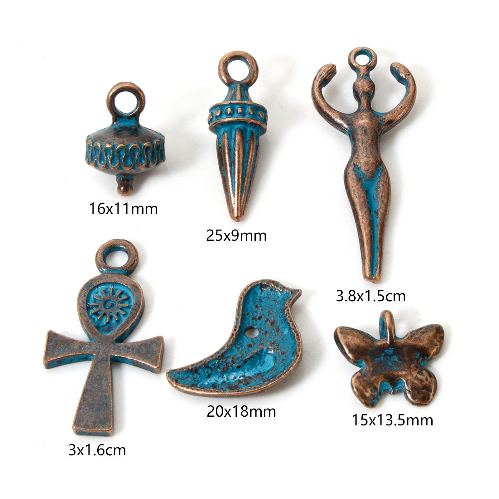 Picture of Zinc Based Alloy Patina Pendants Antique Copper Blue Ankh Egyptian Cross Bird