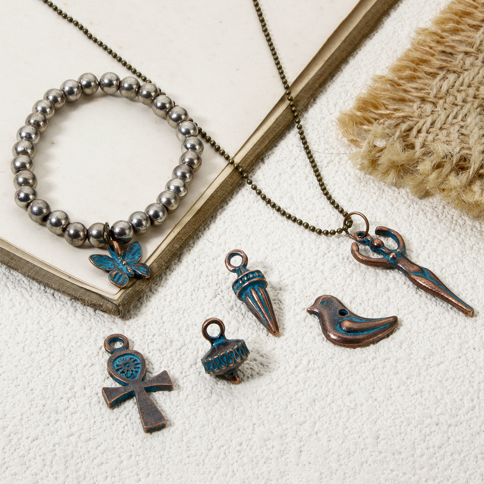 Picture of Zinc Based Alloy Patina Pendants Antique Copper Blue Ankh Egyptian Cross Bird