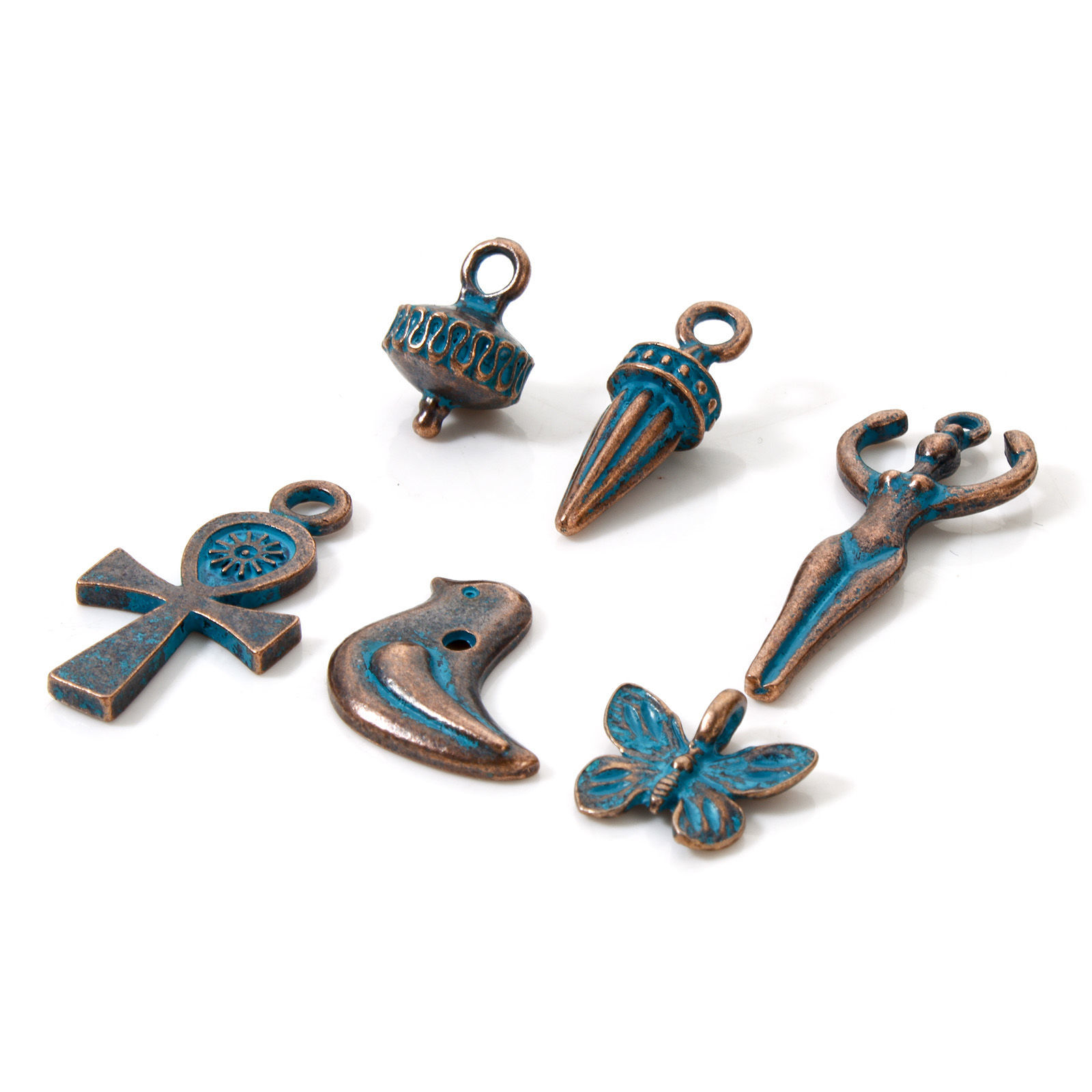 Picture of Zinc Based Alloy Patina Pendants Antique Copper Blue Ankh Egyptian Cross Bird