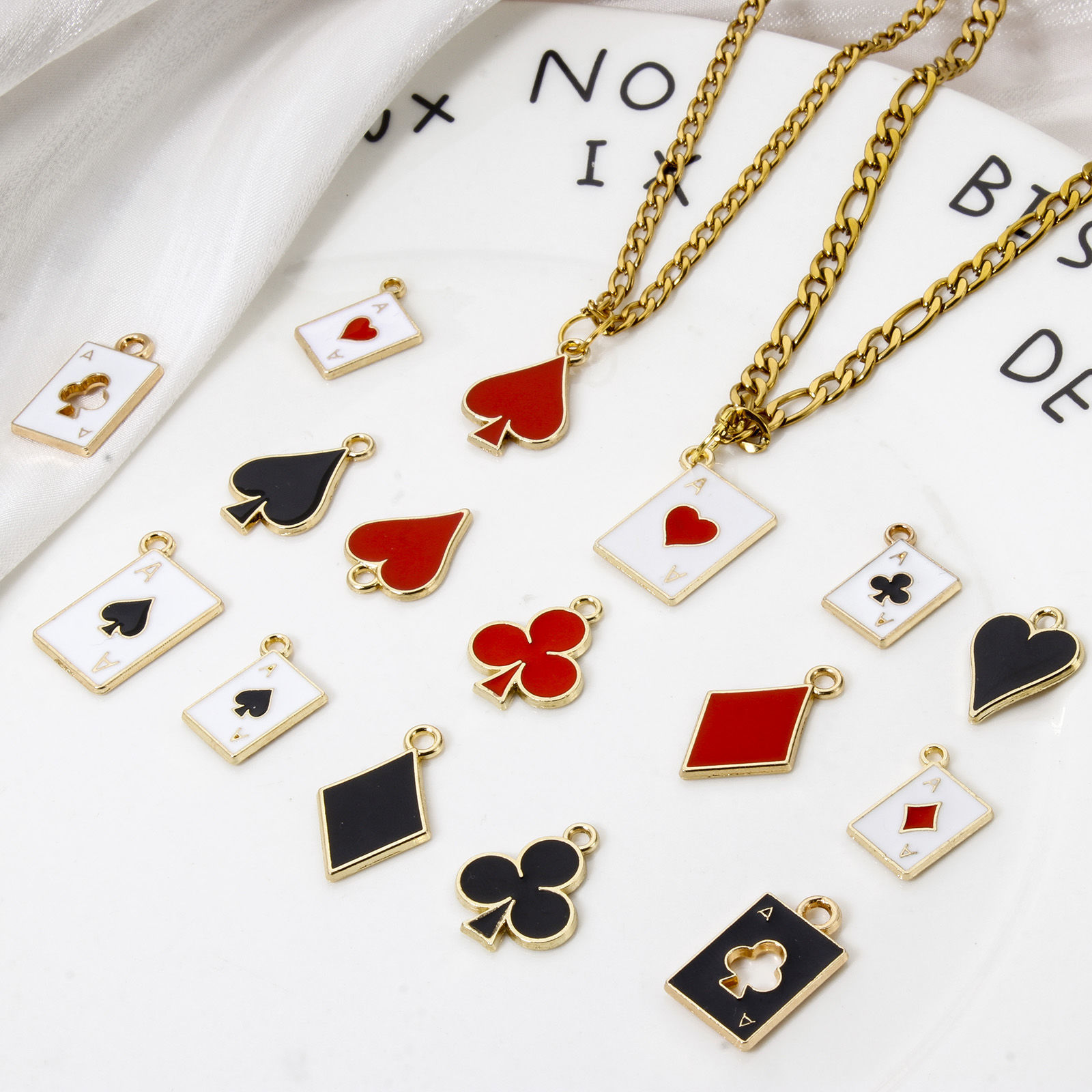 Picture of Zinc Based Alloy Poker/ Paper Card/ Game Card Charms Gold Plated Multicolor Enamel