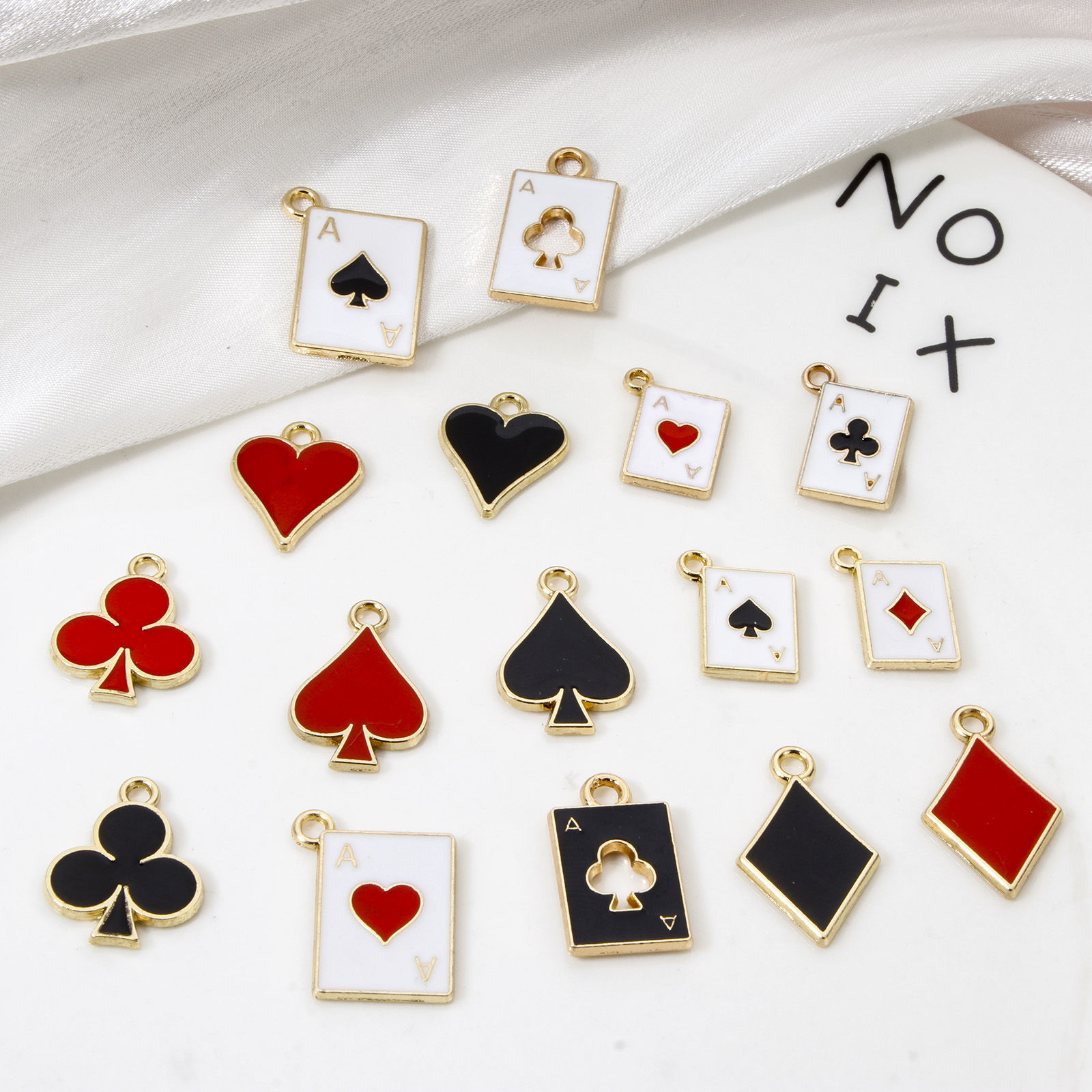 Picture of Zinc Based Alloy Poker/ Paper Card/ Game Card Charms Gold Plated Multicolor Enamel