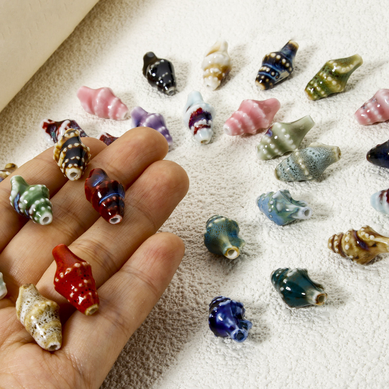 Imagen de 10 Unidades Cuentas Para Hacer Joyas De Bricolaje Cerámica de Caracola , Multicolor 3D 20mm x 11mm, Agujero: acerca de 1.6mm