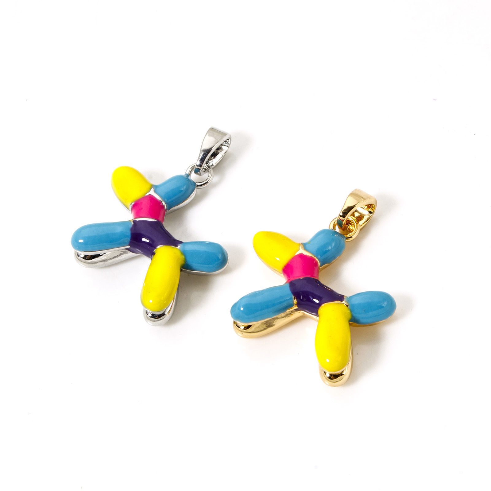 Imagen de 2 Unidades Respetuoso del Medio Ambiente Latón Colgantes Charms Oro Real Chapado Multicolor Esmalte Perro 23mm x 18mm