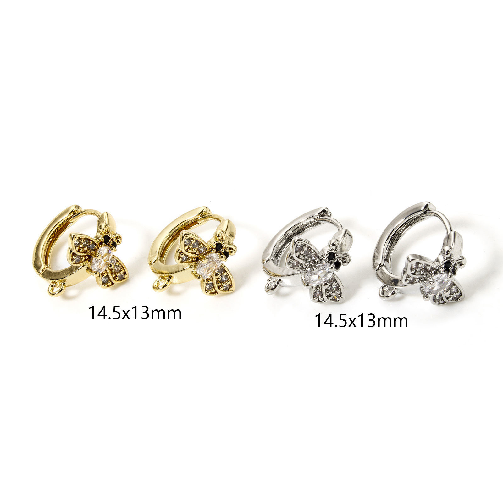 Bild von Messing Insekt Ohrring Bunt Biene Mit Öse 14.5mm x 13mm, Drahtst?rke: (18 gauge)