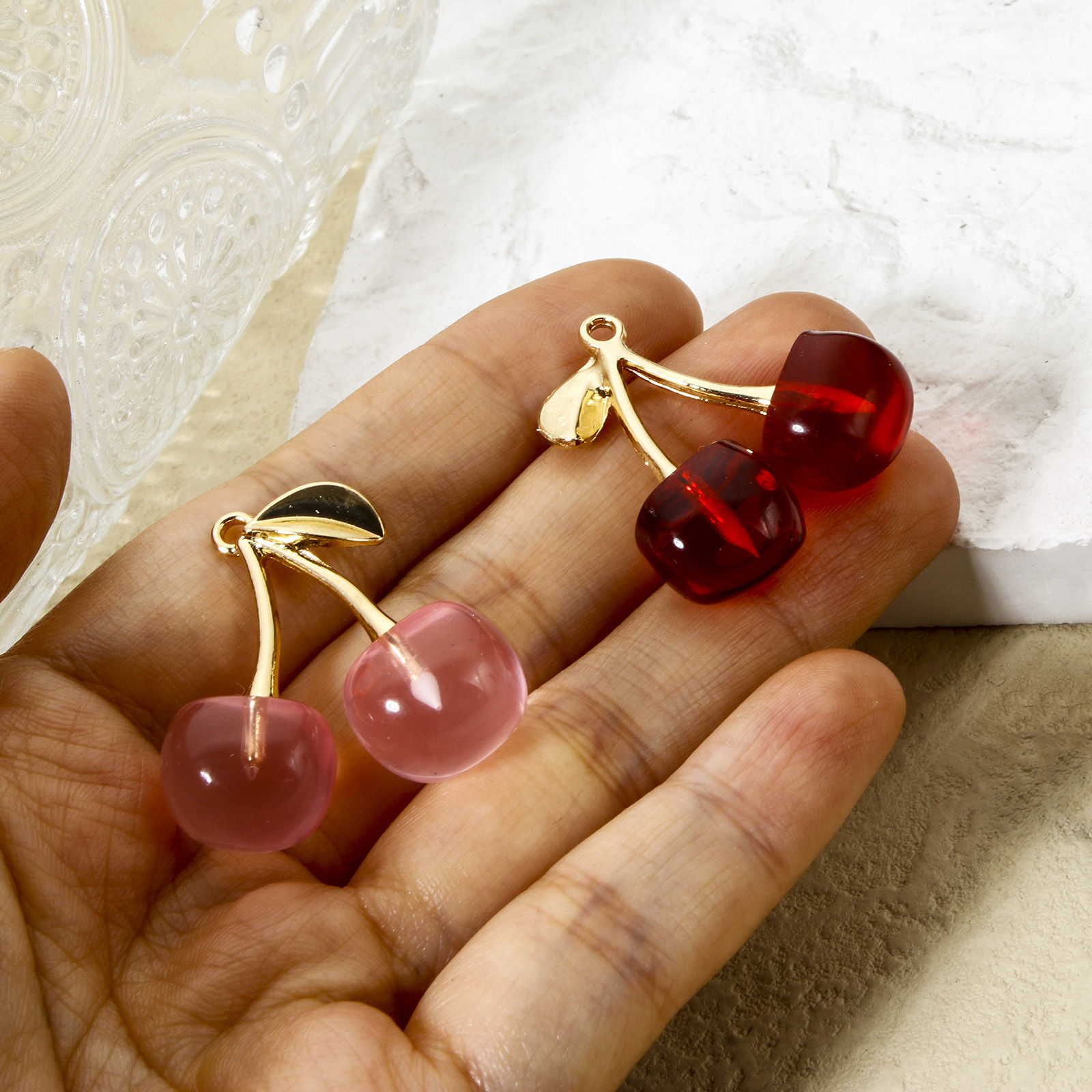 Picture of Zinc Based Alloy 3D Charms Gold Plated Multicolor Cherry Fruit 29mm x 28mm