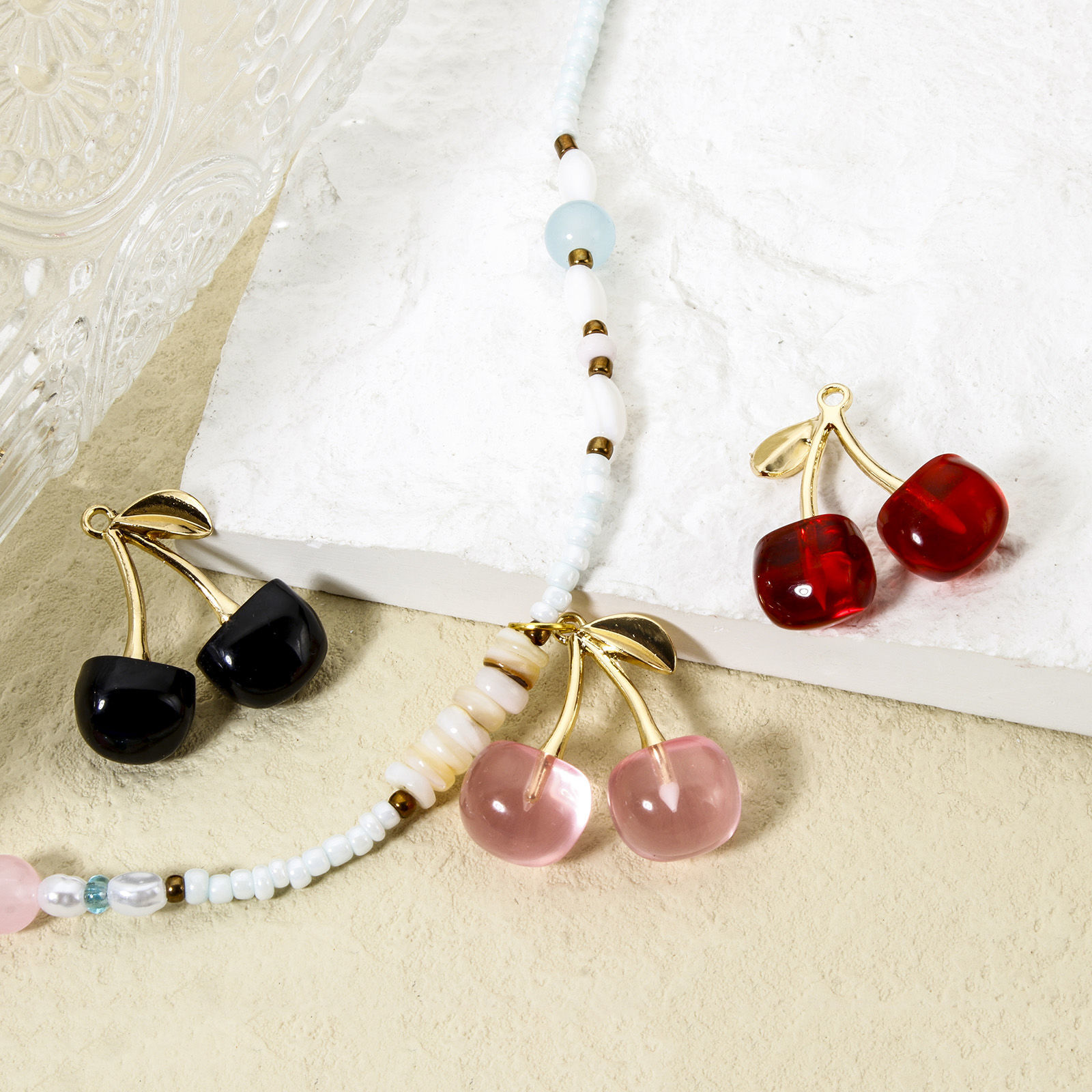 Picture of Zinc Based Alloy 3D Charms Gold Plated Multicolor Cherry Fruit 29mm x 28mm