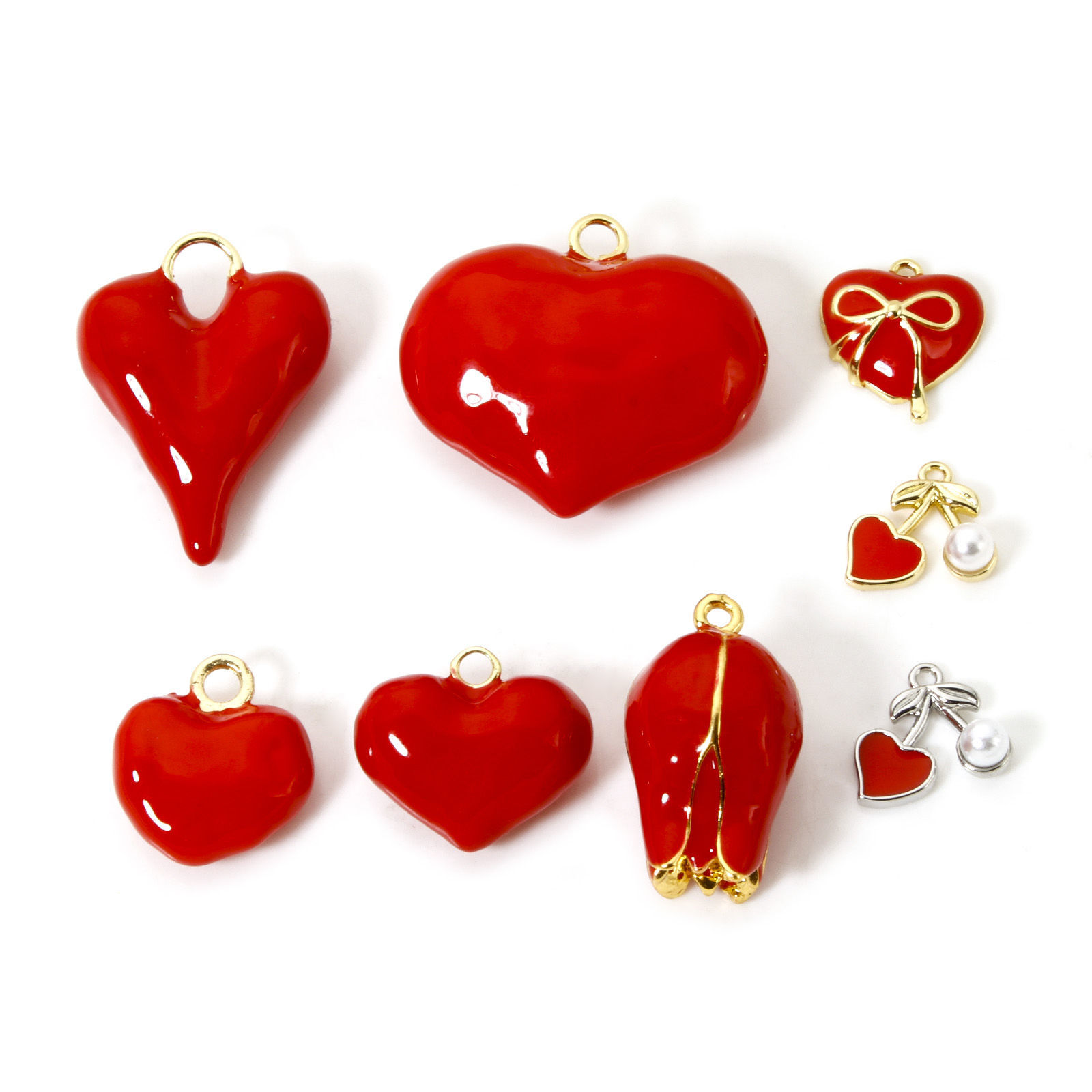 Imagen de 1 Unidad Latón 3D Colgantes Multicolor Rojo Corazón Flor Esmalte