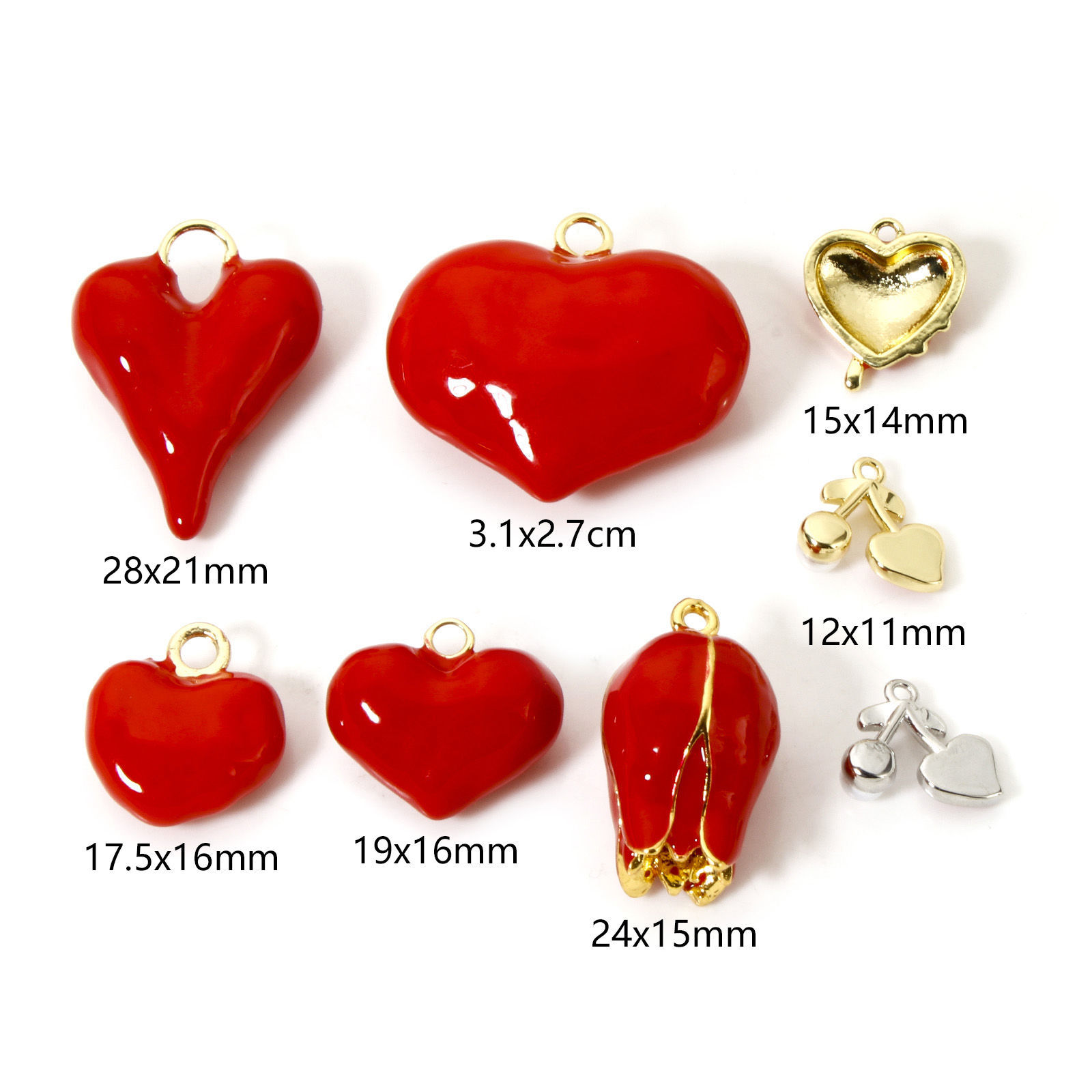 Imagen de 1 Unidad Latón 3D Colgantes Multicolor Rojo Corazón Flor Esmalte