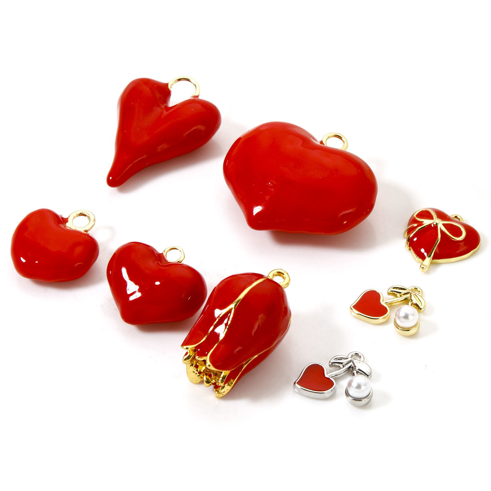 Imagen de 1 Unidad Latón 3D Colgantes Multicolor Rojo Corazón Flor Esmalte