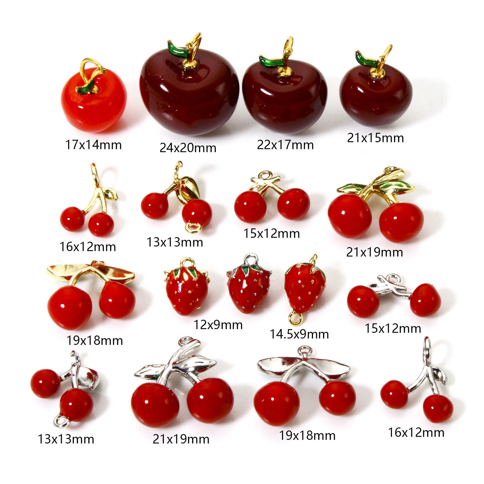 Picture of Brass 3D Charms Multicolor Cherry Fruit Enamel