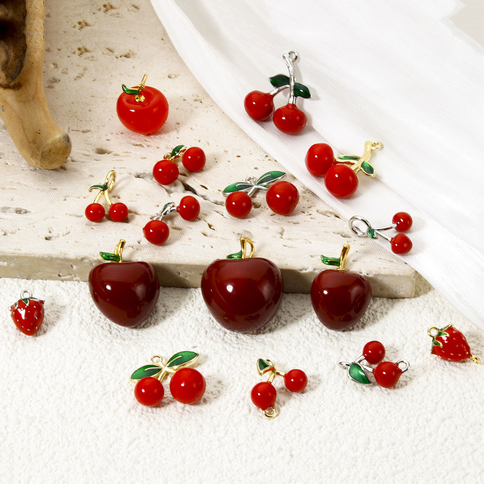 Picture of Brass 3D Charms Multicolor Cherry Fruit Enamel