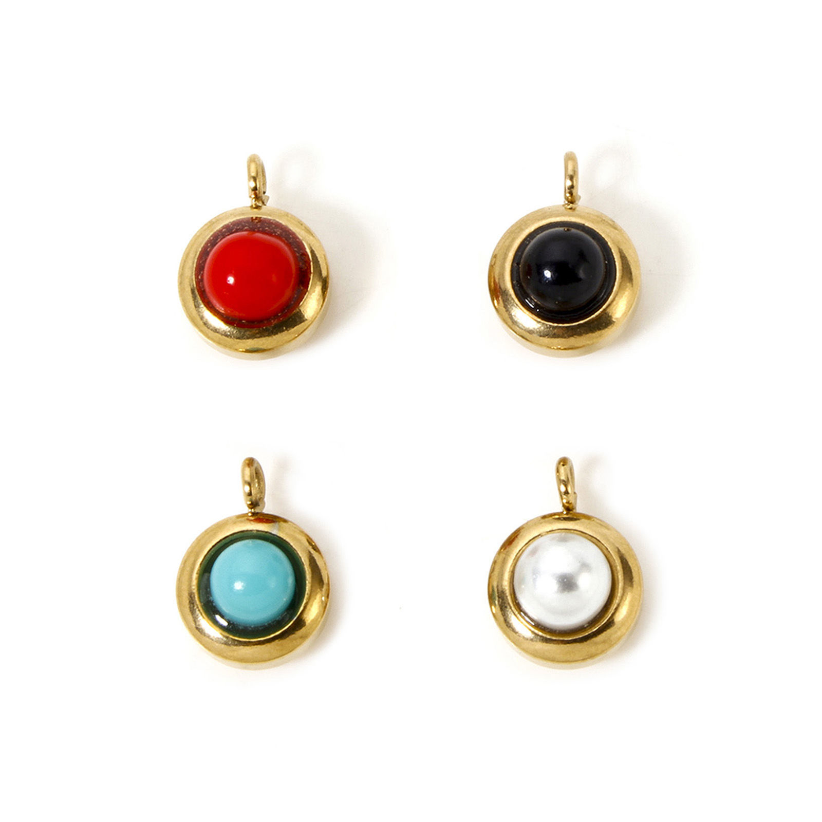 Imagen de 2 Unidades Recubrimiento al Vacío PVD Ecológico 304 Acero Inoxidable Mini Colgantes Ronda Chapado en Oro de 18K 9mm x 6.5mm