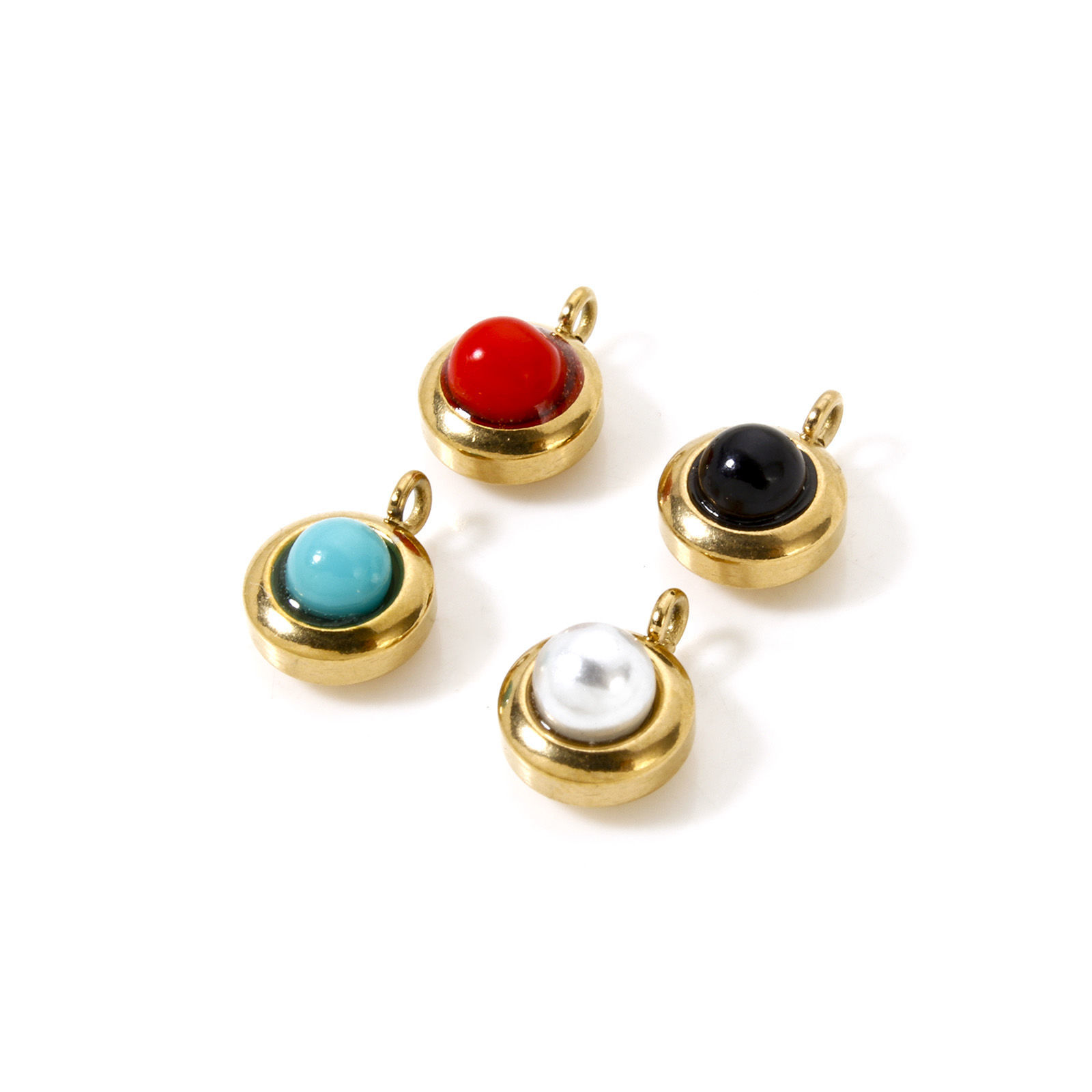 Imagen de 2 Unidades Recubrimiento al Vacío PVD Ecológico 304 Acero Inoxidable Mini Colgantes Ronda Chapado en Oro de 18K 9mm x 6.5mm