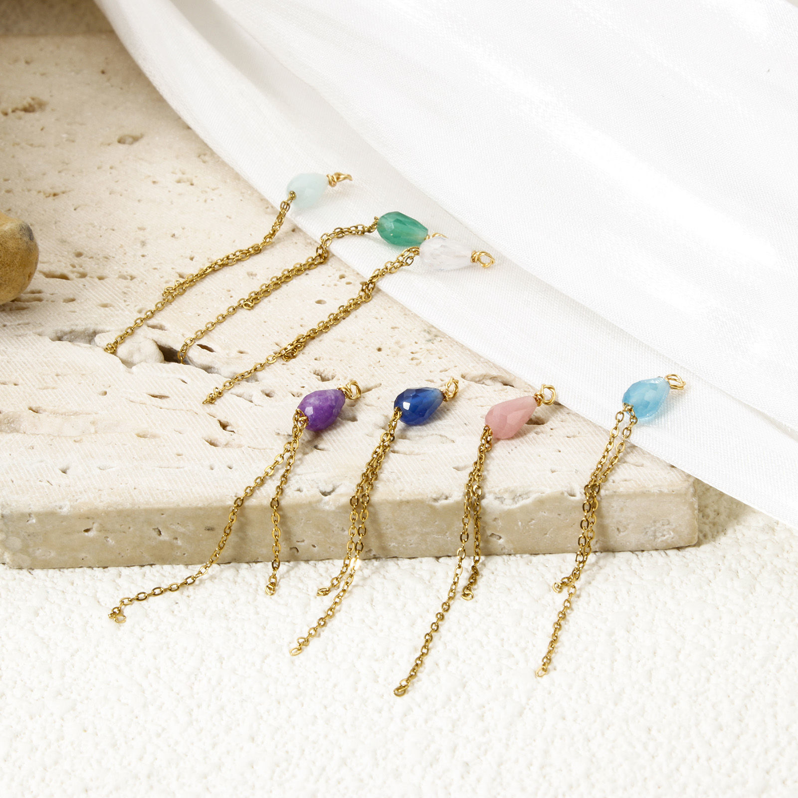 Bild von Umweltfreundliche PVD-Vakuumbeschichtung 304 Edelstahl Charms Tropfen 18K Vergoldet Quaste Facettiert 4.5cm x 0.4cm