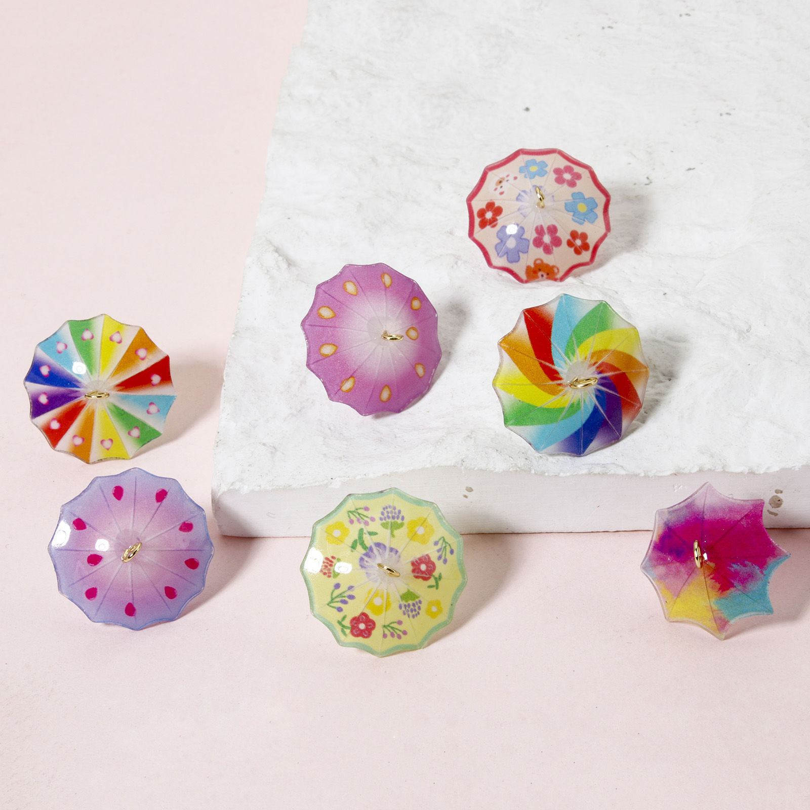 Picture of Brass & Resin Weather Collection Charms Umbrella 18K Gold Plated Multicolor 3D 22mm x 20mm