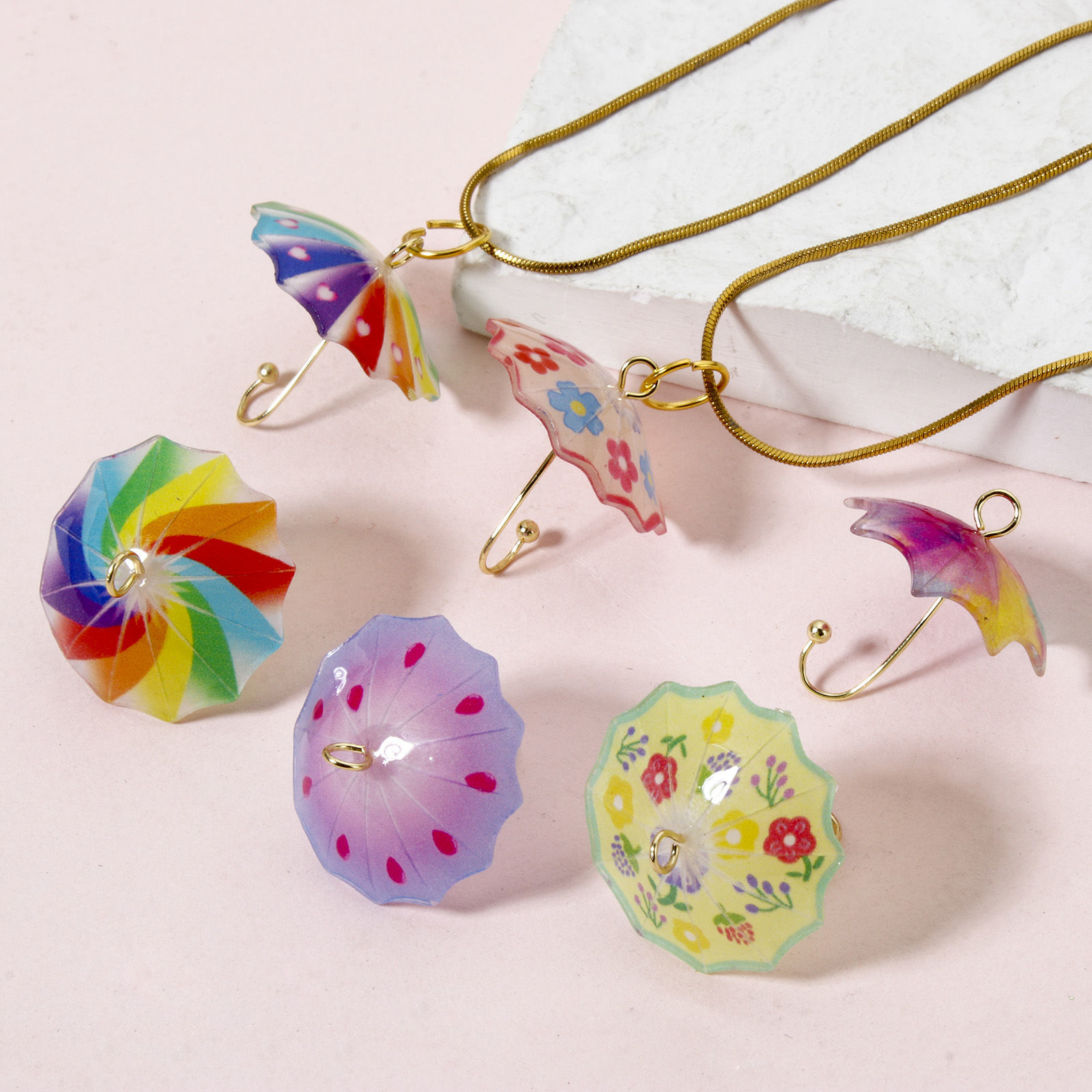 Picture of Brass & Resin Weather Collection Charms Umbrella 18K Gold Plated Multicolor 3D 22mm x 20mm