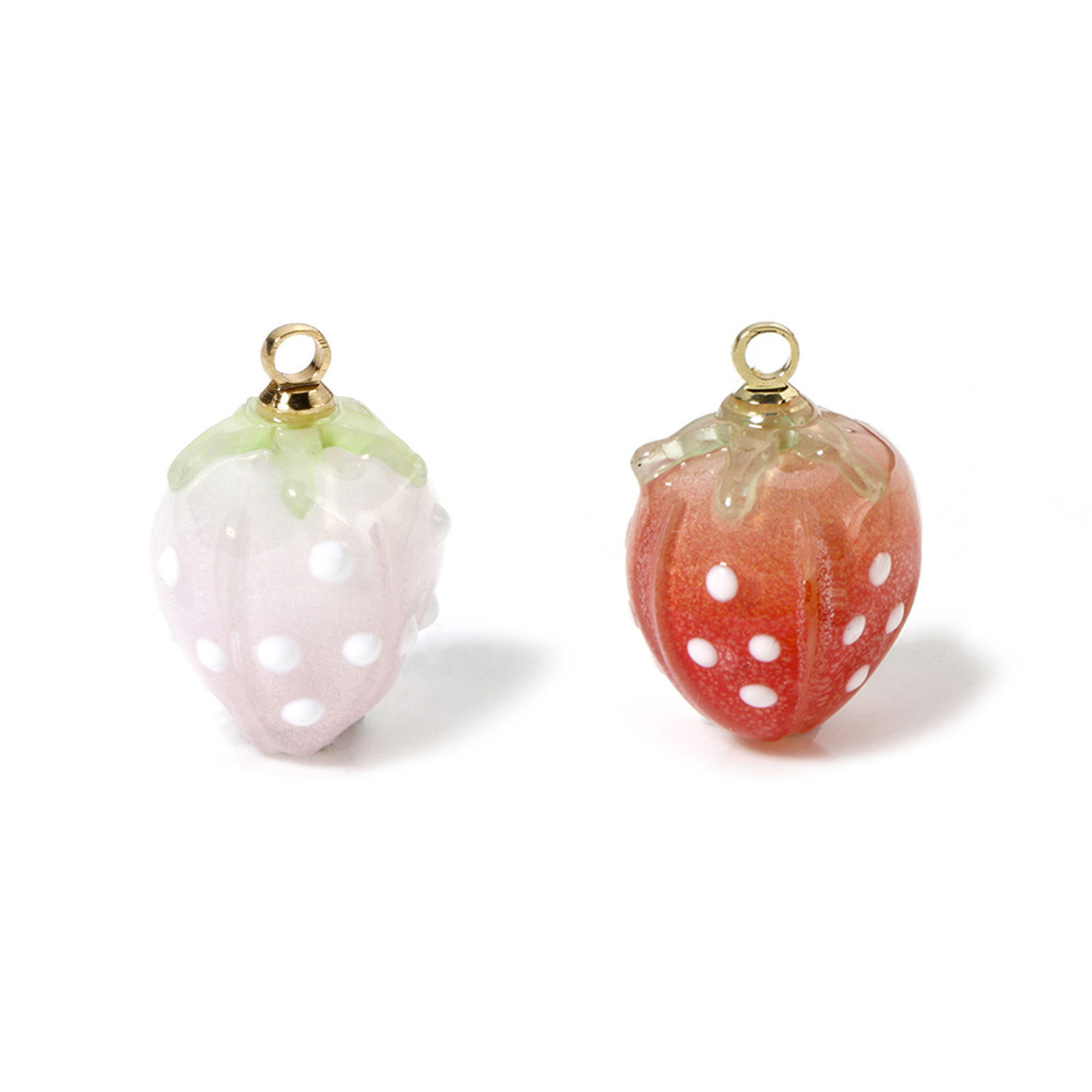 Picture of Brass & Resin Charms Strawberry Fruit 18K Gold Plated Multicolor 3D 17mm x 12mm