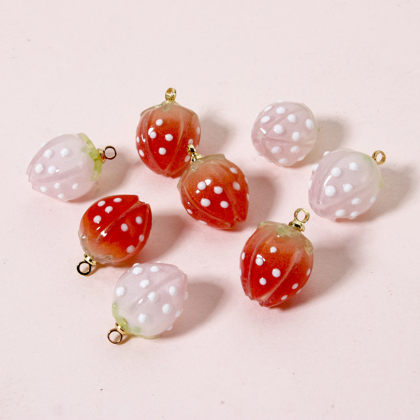 Picture of Brass & Resin Charms Strawberry Fruit 18K Gold Plated Multicolor 3D 17mm x 12mm