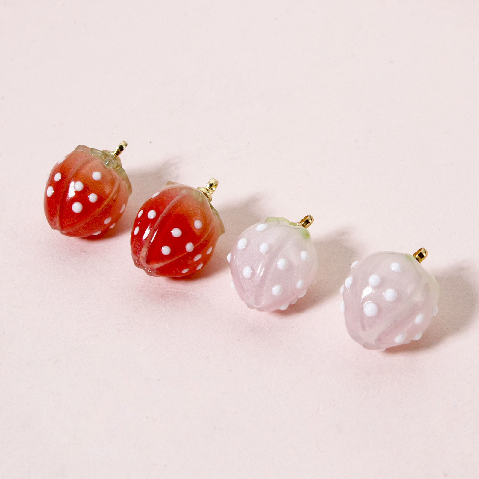 Picture of Brass & Resin Charms Strawberry Fruit 18K Gold Plated Multicolor 3D 17mm x 12mm