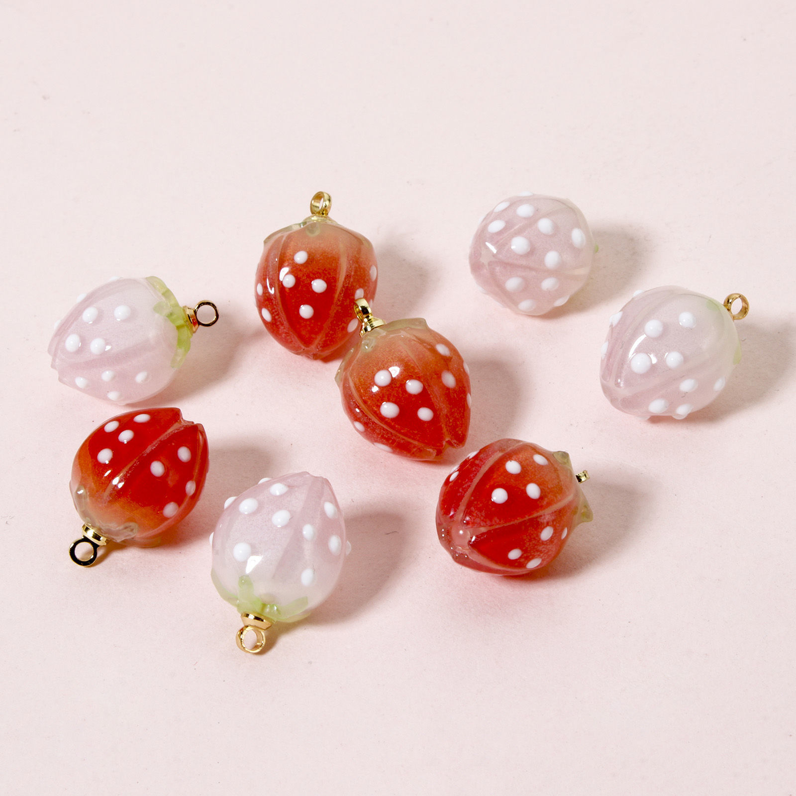 Picture of Brass & Resin Charms Strawberry Fruit 18K Gold Plated Multicolor 3D 17mm x 12mm