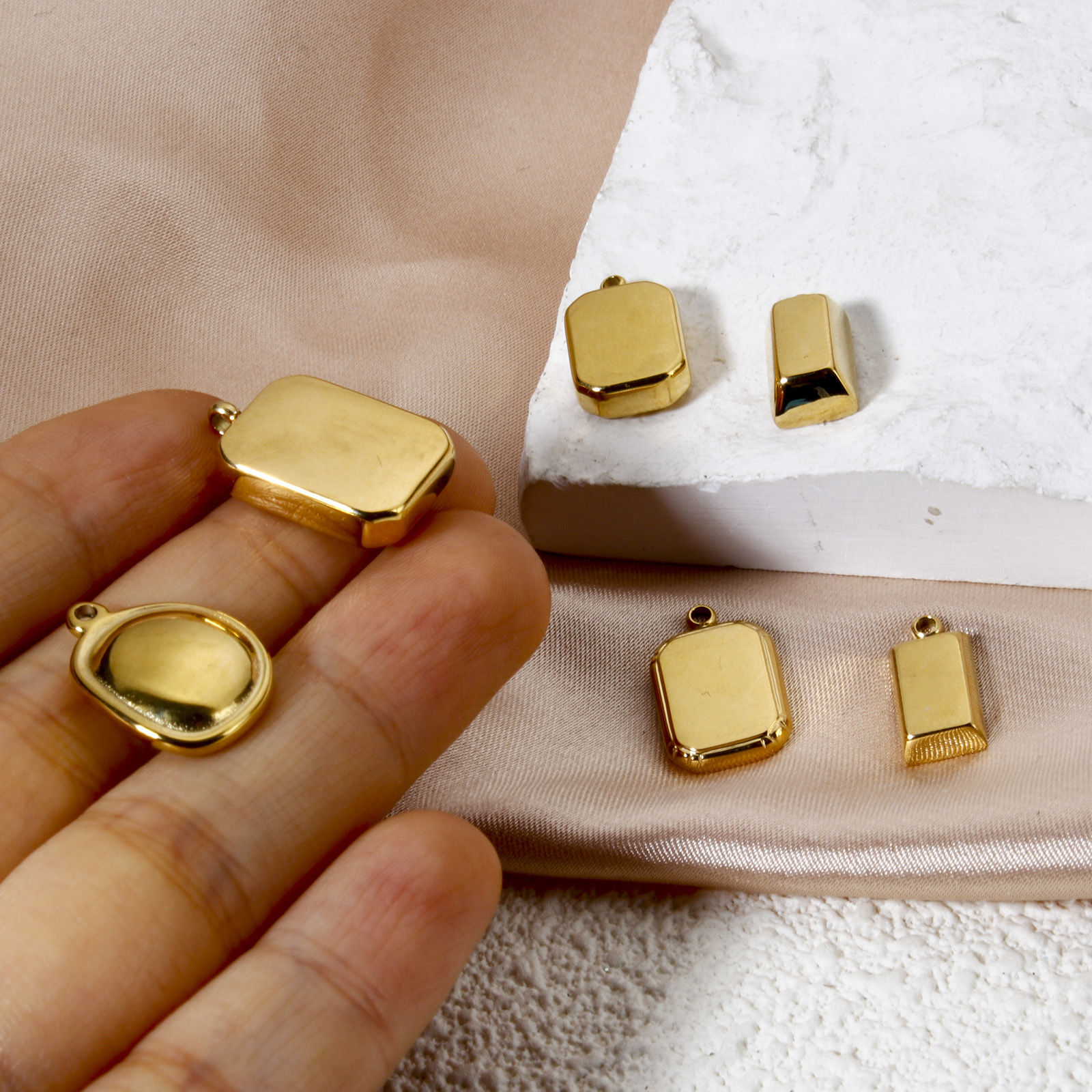 Picture of Eco-friendly PVD Vacuum Plating 304 Stainless Steel Charms 14K Real Gold Plated Smooth Blank