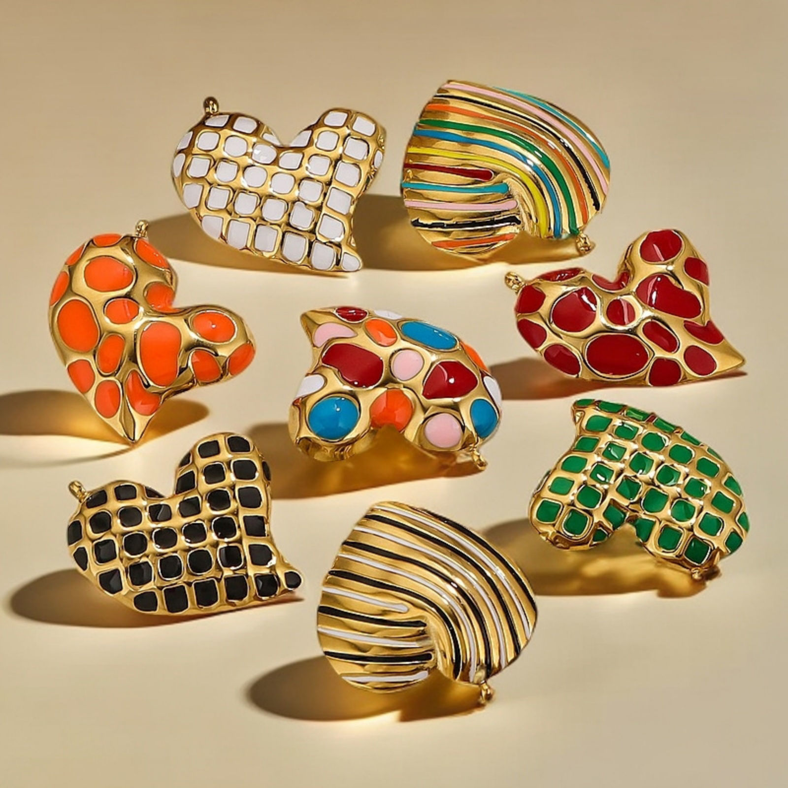 Bild von Umweltfreundliche PVD-Vakuumbeschichtung 304 Edelstahl Valentinstag Charms Herz 18K Vergoldet Emaille 28mm x 24mm