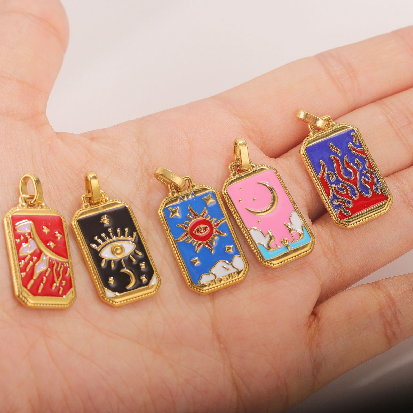 Image de 1 Pièce Pendentifs en 304 Acier Inoxydable Revêtement sous Vide PVD Respectueux de l'Environnement Tarot Rectangle Plaqué Or 18K Émail 3.1cm x 1.4cm