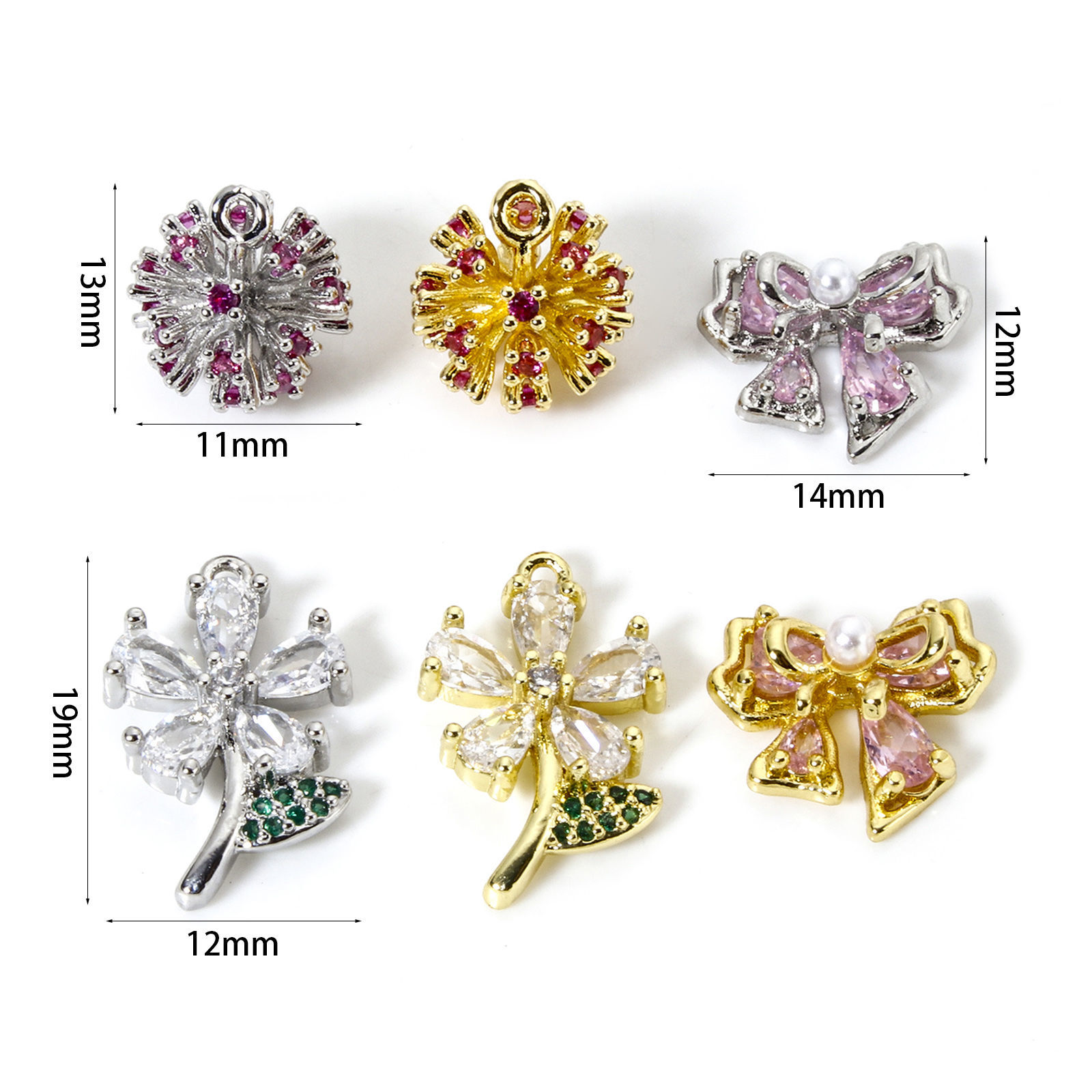 Picture of Brass Charms Flower Bowknot Multicolour Cubic Zirconia