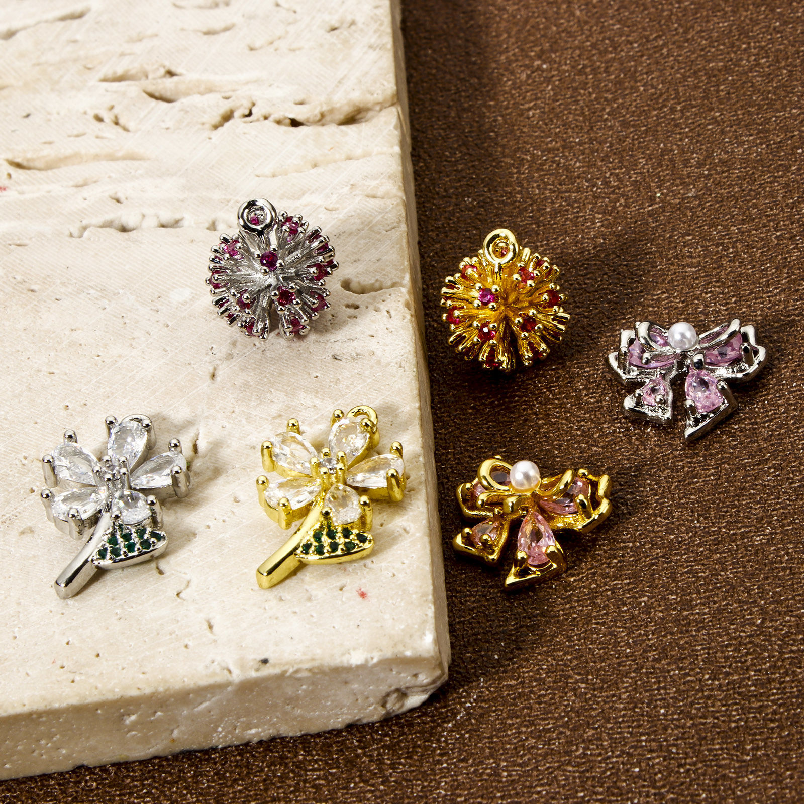 Picture of Brass Charms Flower Bowknot Multicolour Cubic Zirconia