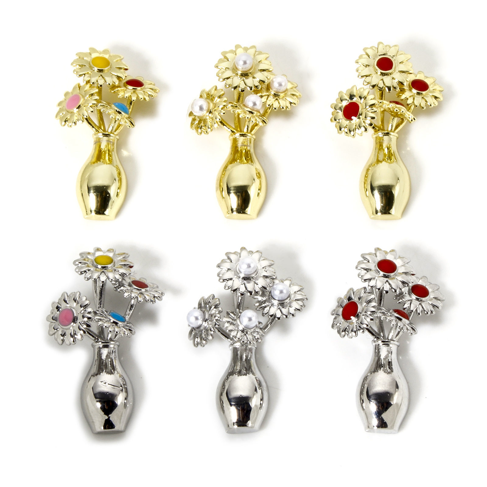 Picture of Brass Flora Collection Pendants Multicolor Sunflower Flower Vase 3cm x 1.8cm