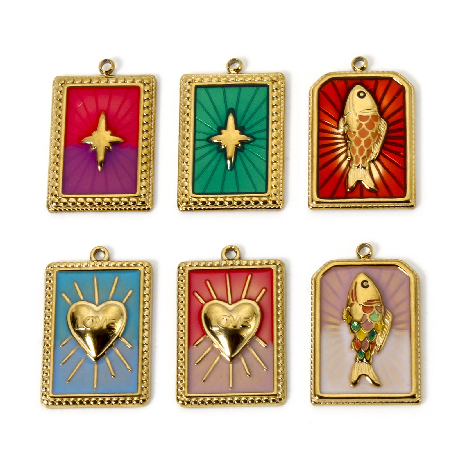 Picture of Eco-friendly PVD Vacuum Plating 304 Stainless Steel Charms 18K Real Gold Plated Enamel