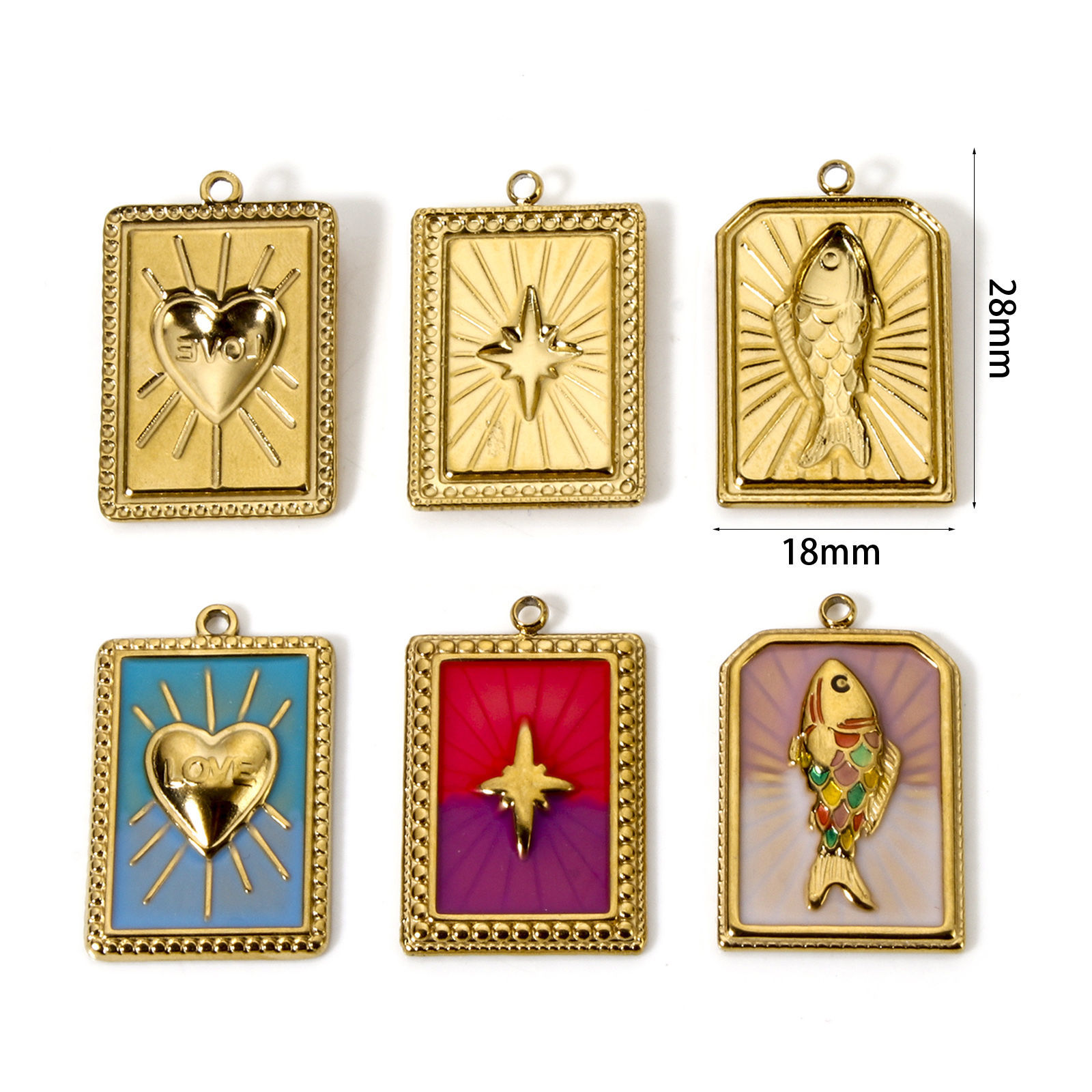 Picture of Eco-friendly PVD Vacuum Plating 304 Stainless Steel Charms 18K Real Gold Plated Enamel