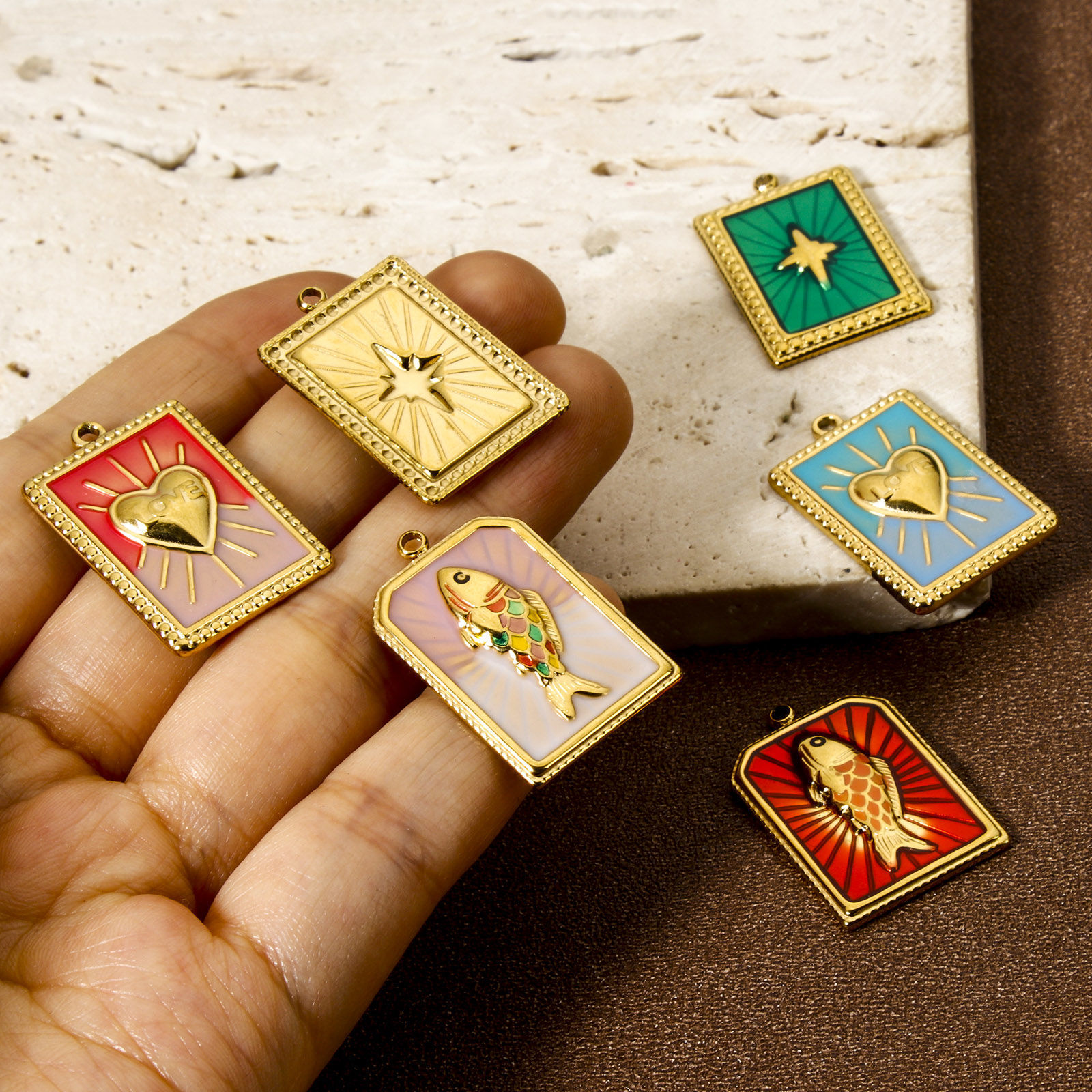 Picture of Eco-friendly PVD Vacuum Plating 304 Stainless Steel Charms 18K Real Gold Plated Enamel