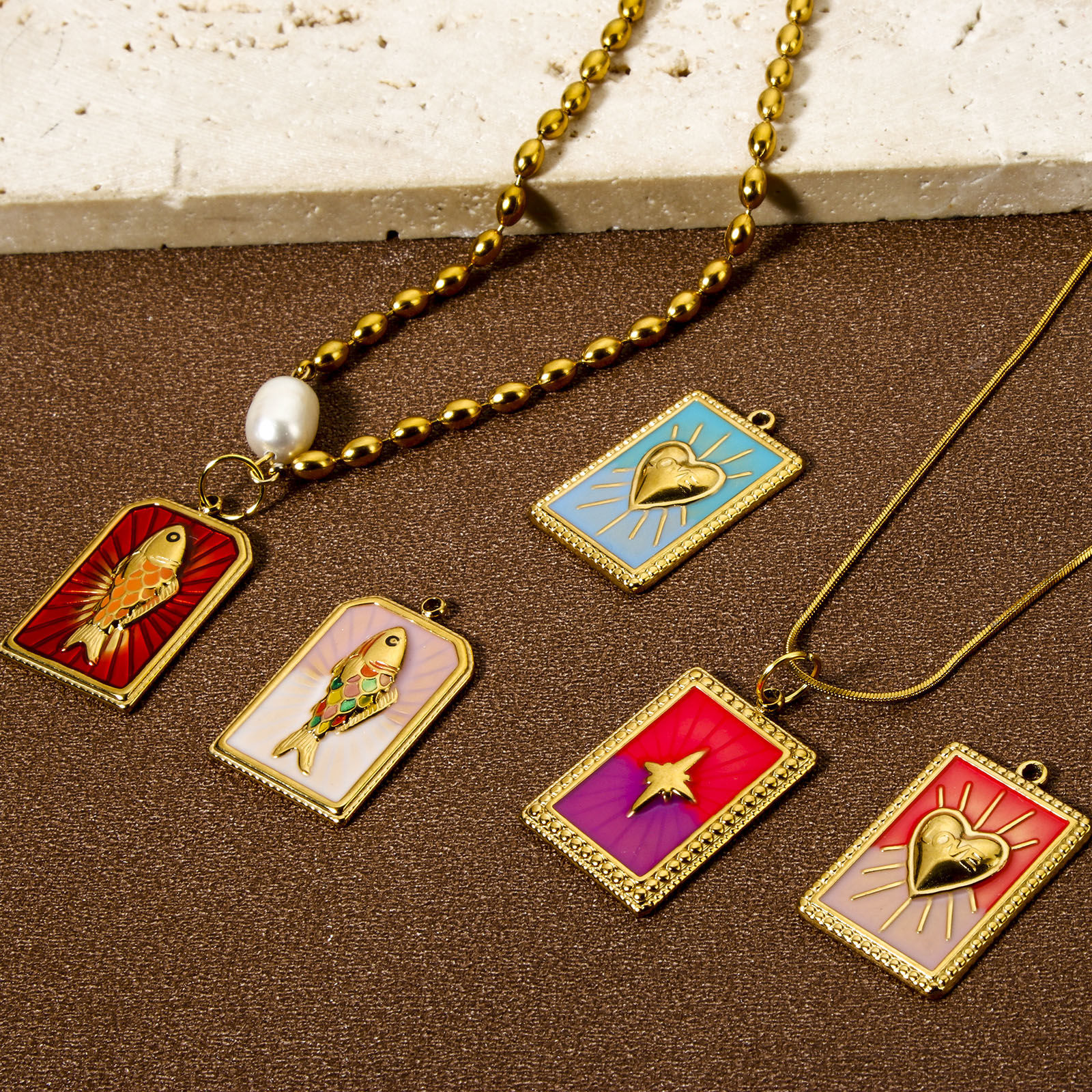 Picture of Eco-friendly PVD Vacuum Plating 304 Stainless Steel Charms 18K Real Gold Plated Enamel