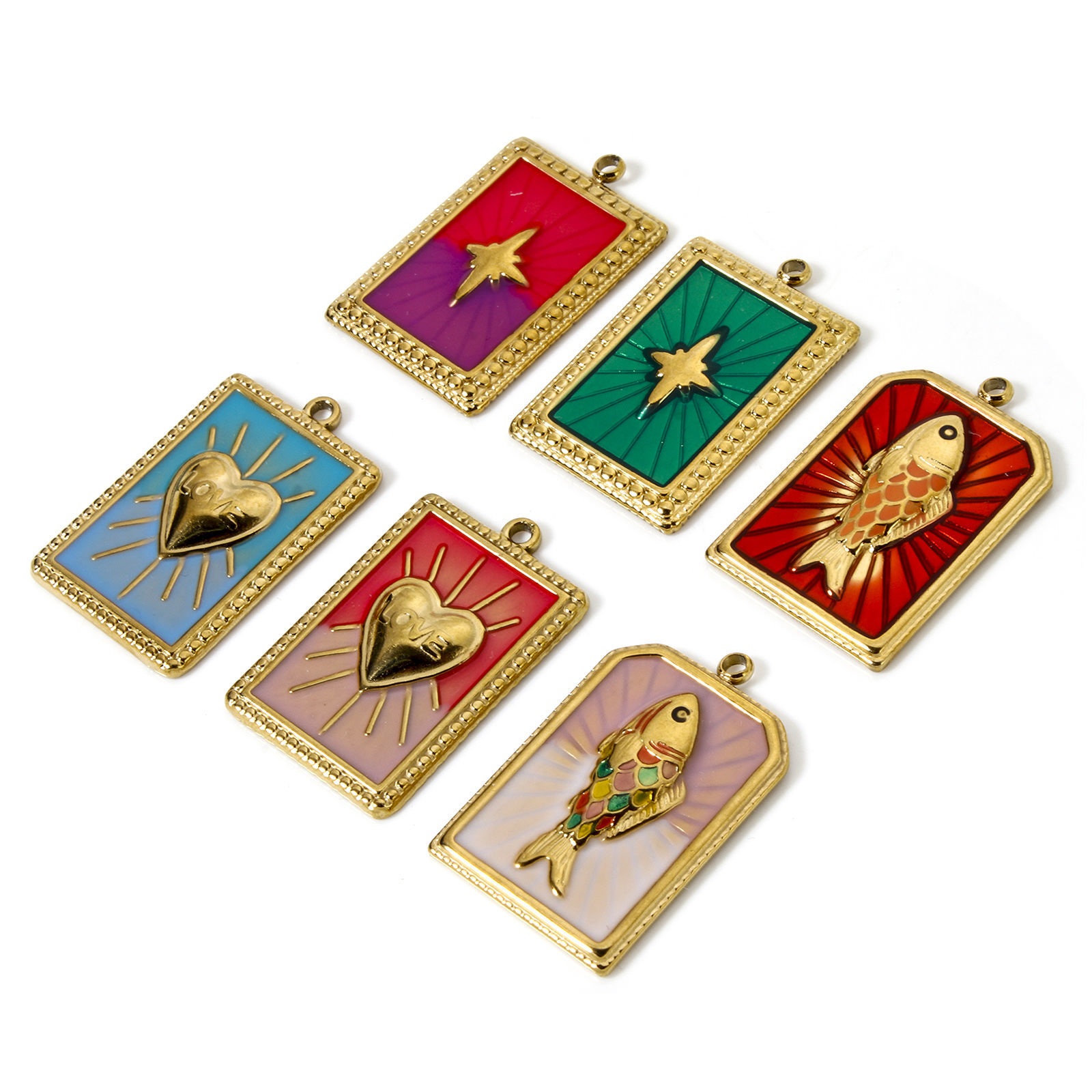 Picture of Eco-friendly PVD Vacuum Plating 304 Stainless Steel Charms 18K Real Gold Plated Enamel
