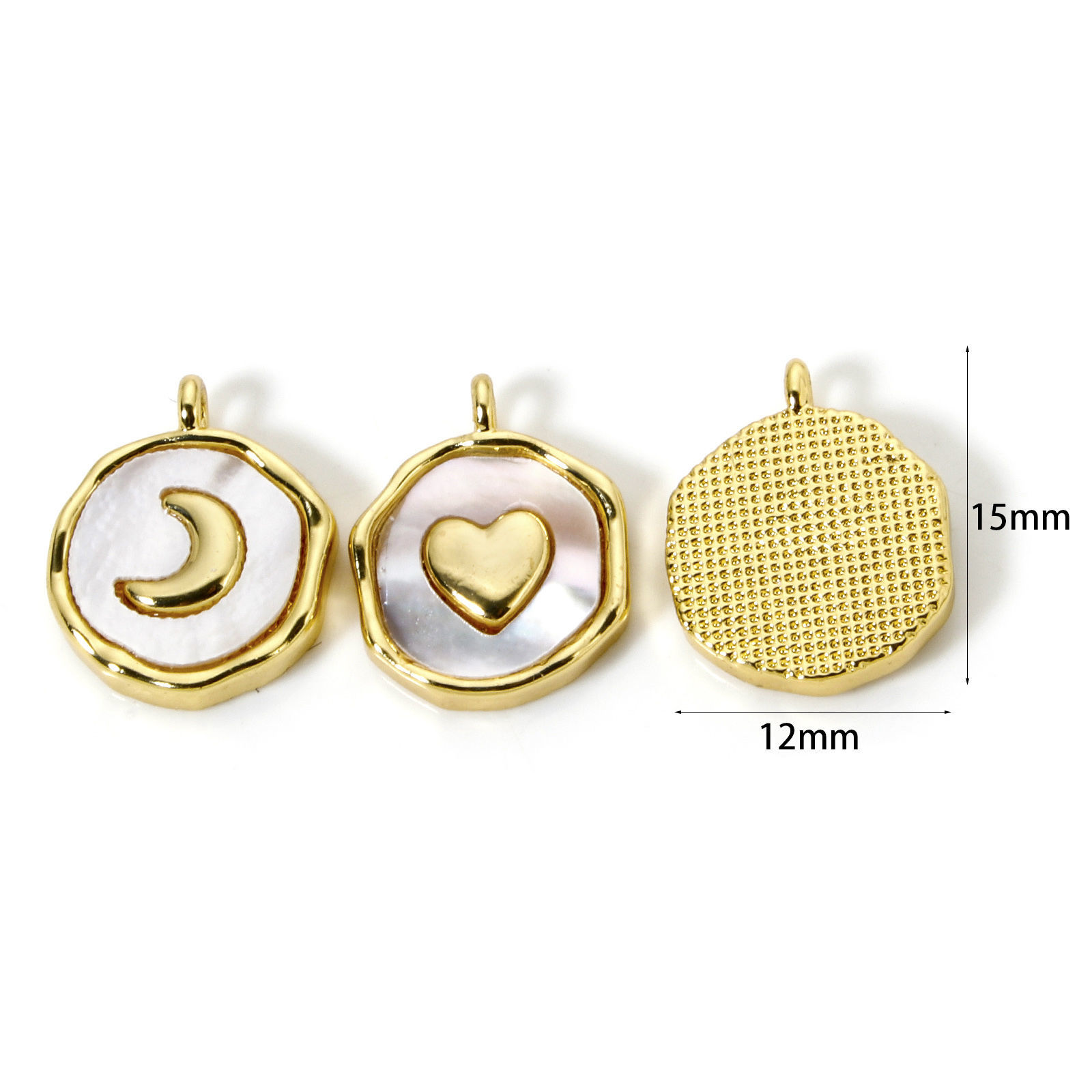 Picture of Natural Shell & Brass Charms 18K Gold Plated White Round Disc 15mm x 12mm